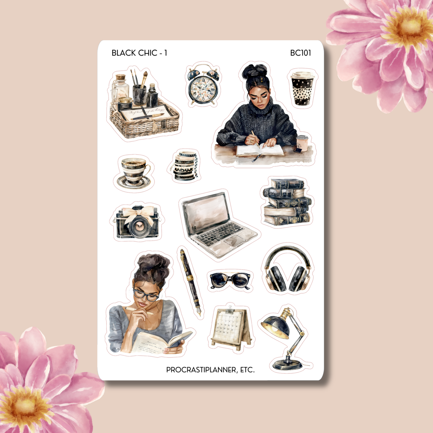 Black Chic Professional Woman Planner Stickers