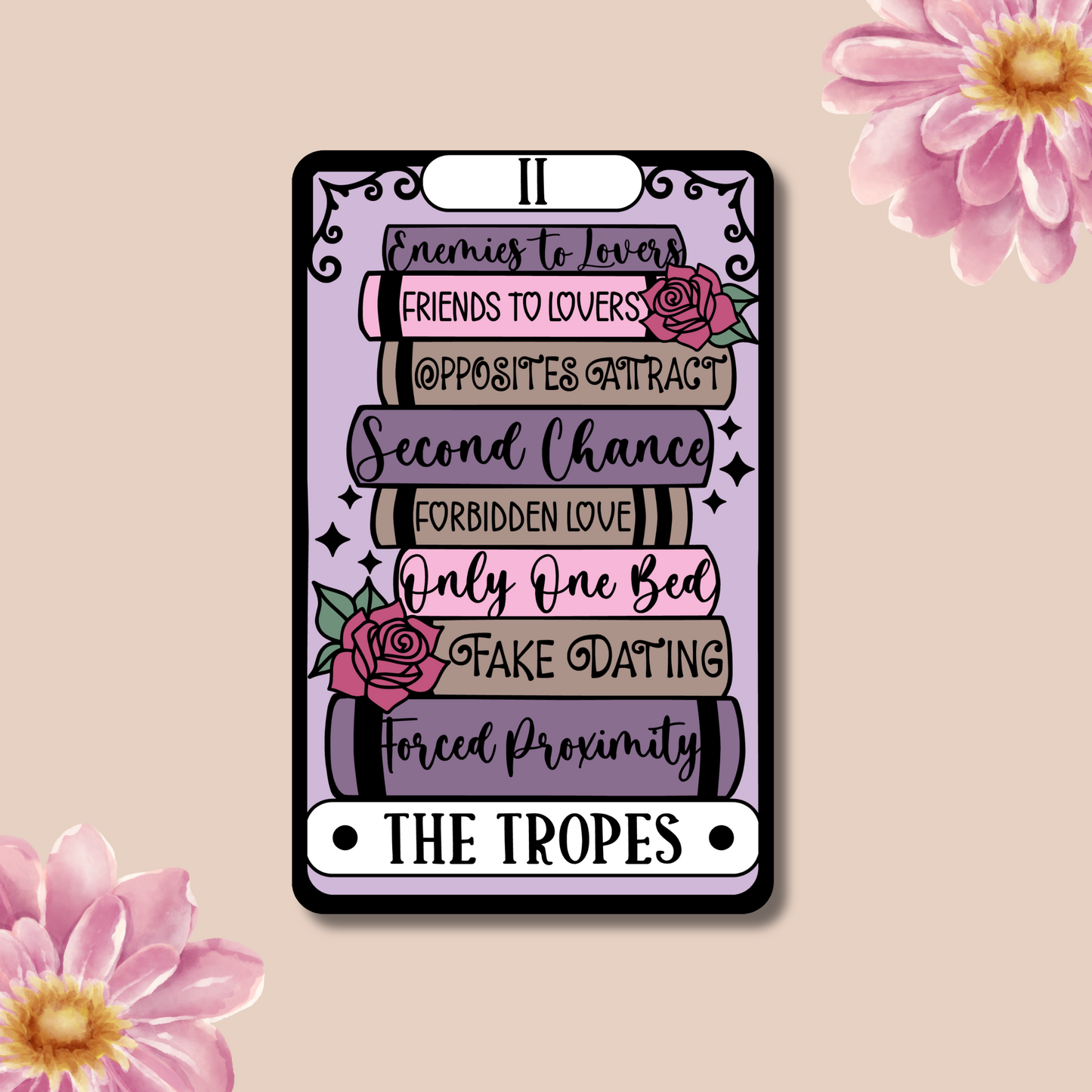 The Romance Book Trope Tarot Card Waterproof Sticker, Decal