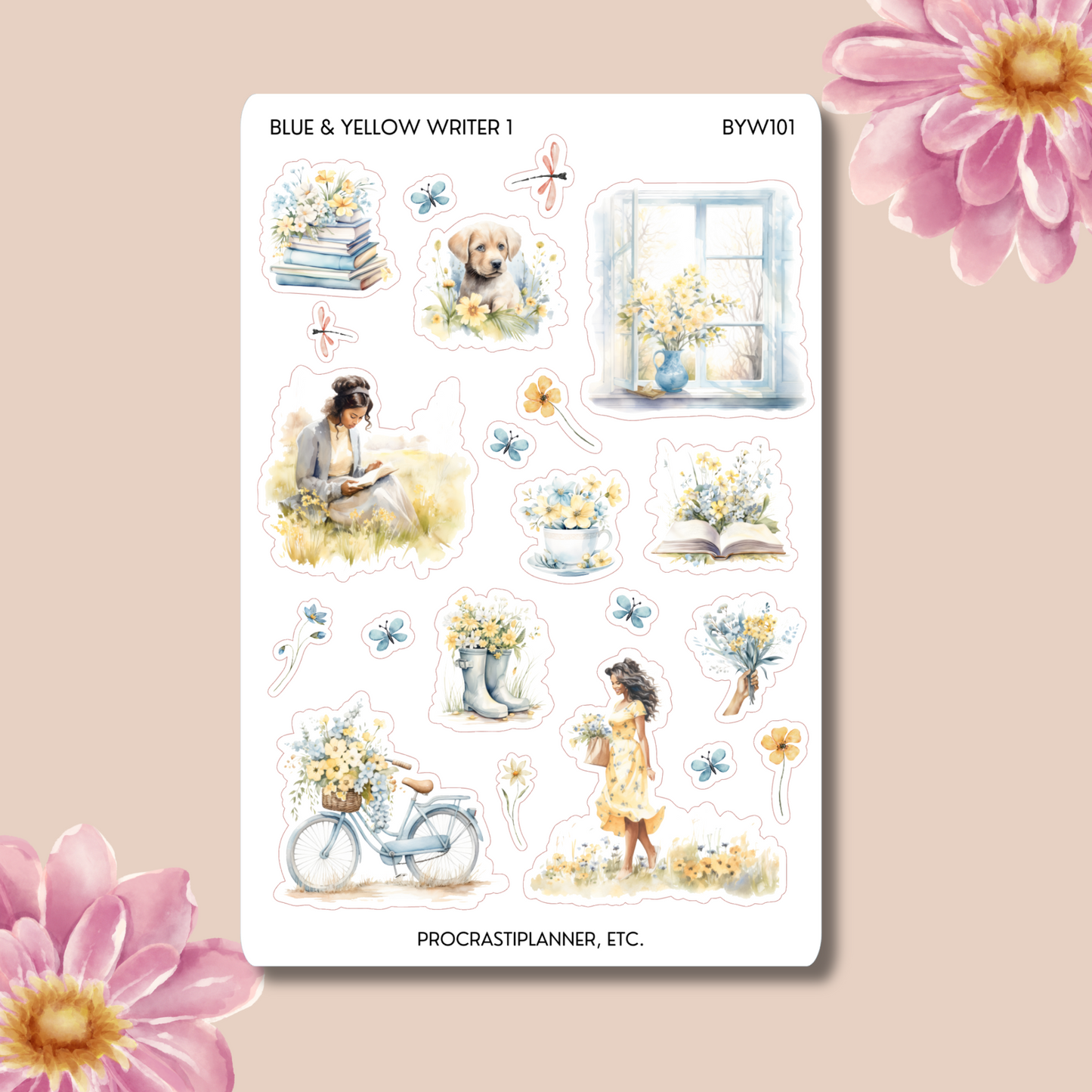 Blue & Yellow Writer Spring Planner Stickers