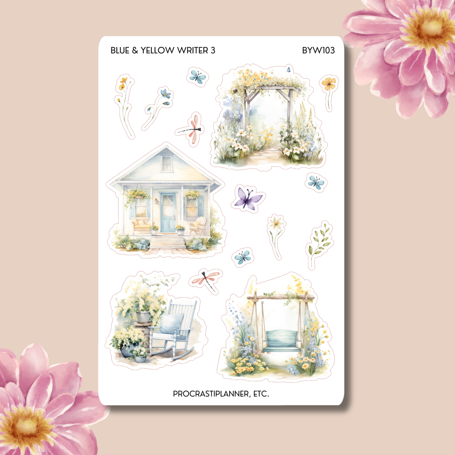 Blue & Yellow Writer Spring Planner Stickers
