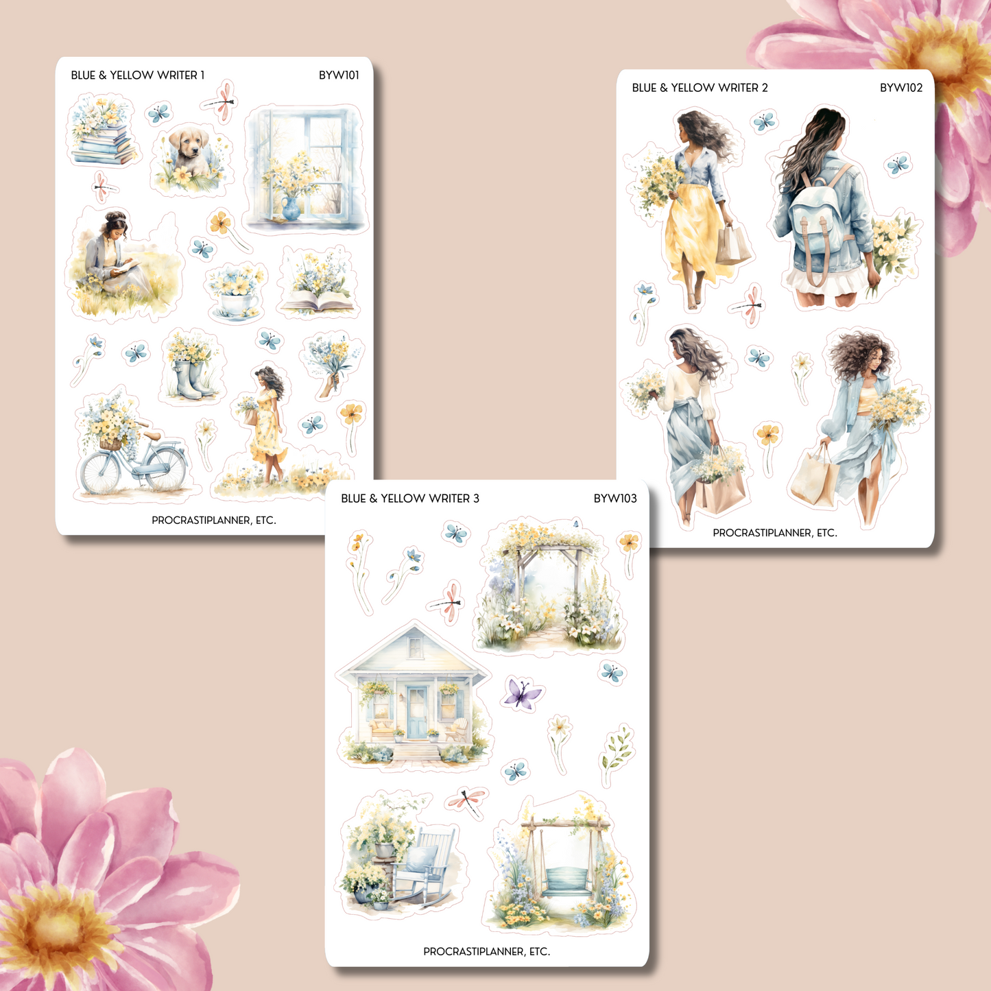 Blue & Yellow Writer Spring Planner Stickers