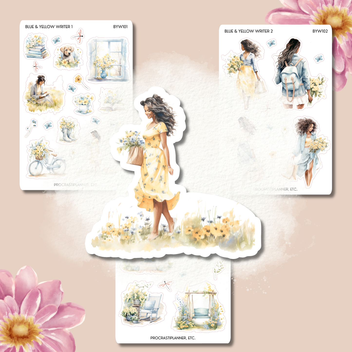 Blue & Yellow Writer Spring Planner Stickers