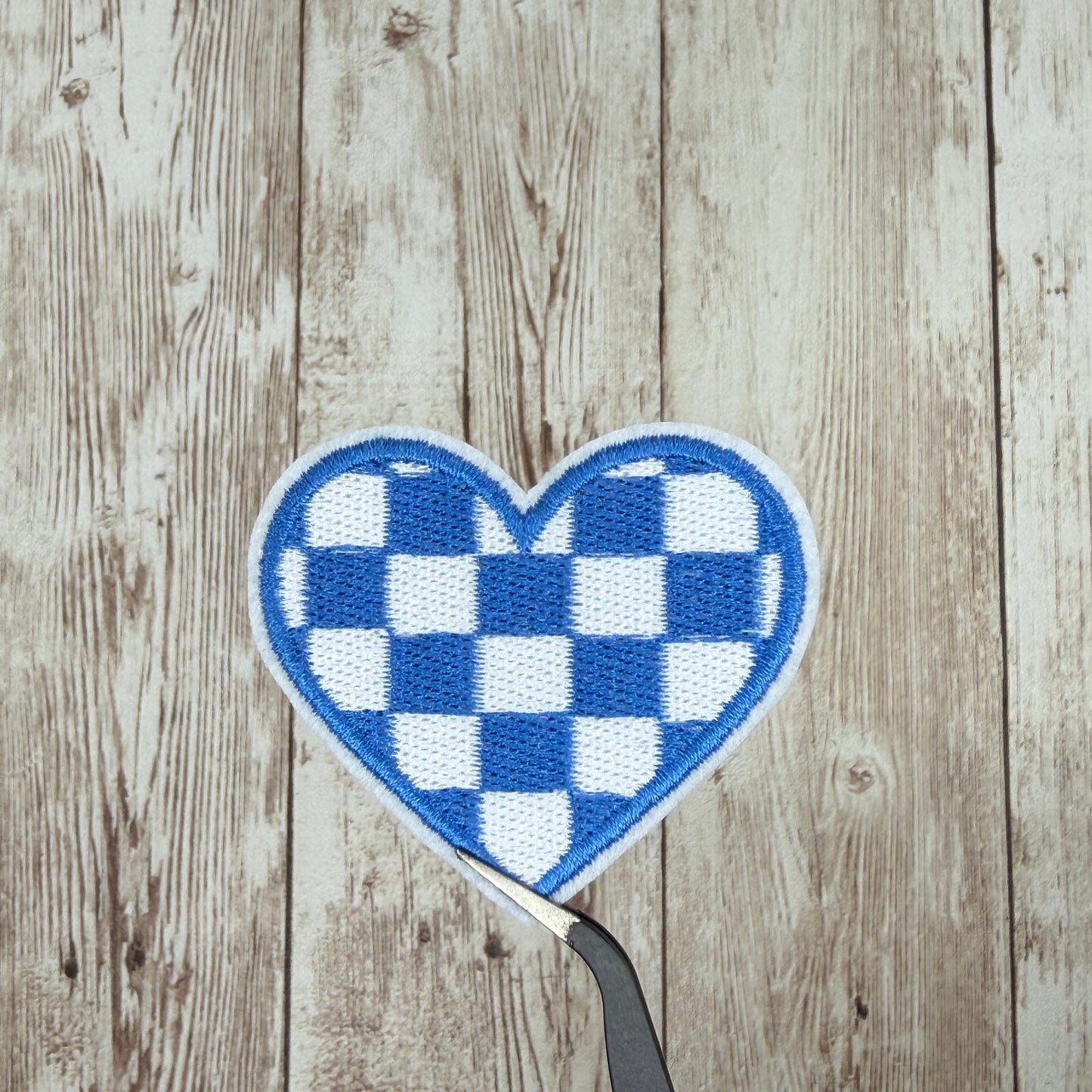 Blue Checked Heart Iron-on Patch