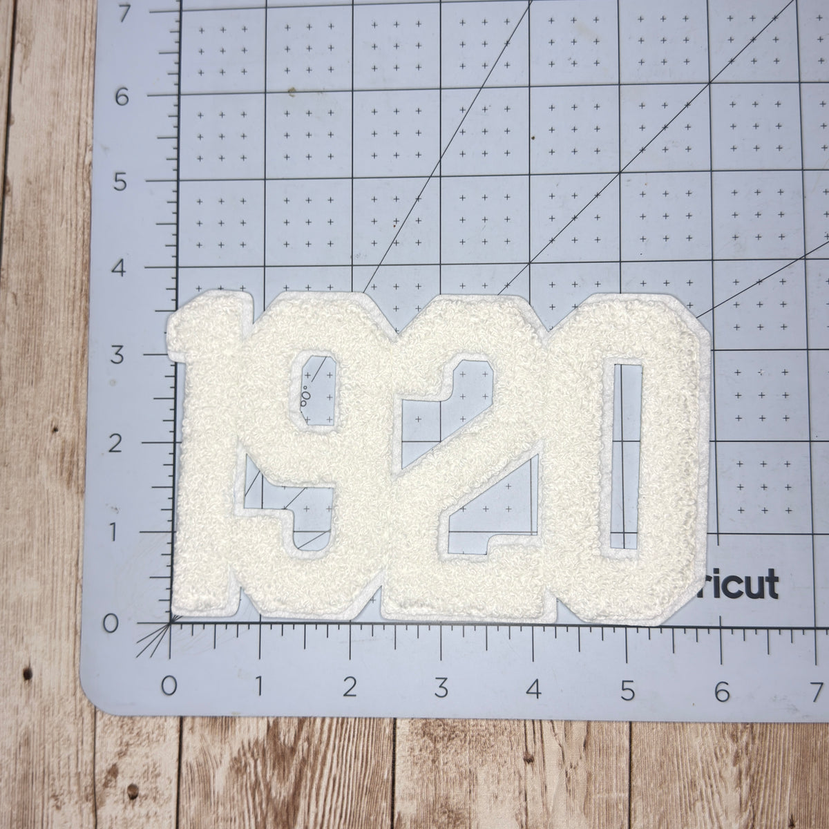 White 1920 Chenille Iron On Patch - Medium Size