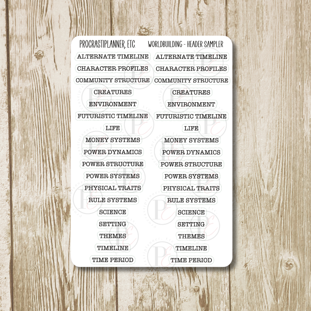 Worldbuilding Header Sampler Planner Stickers