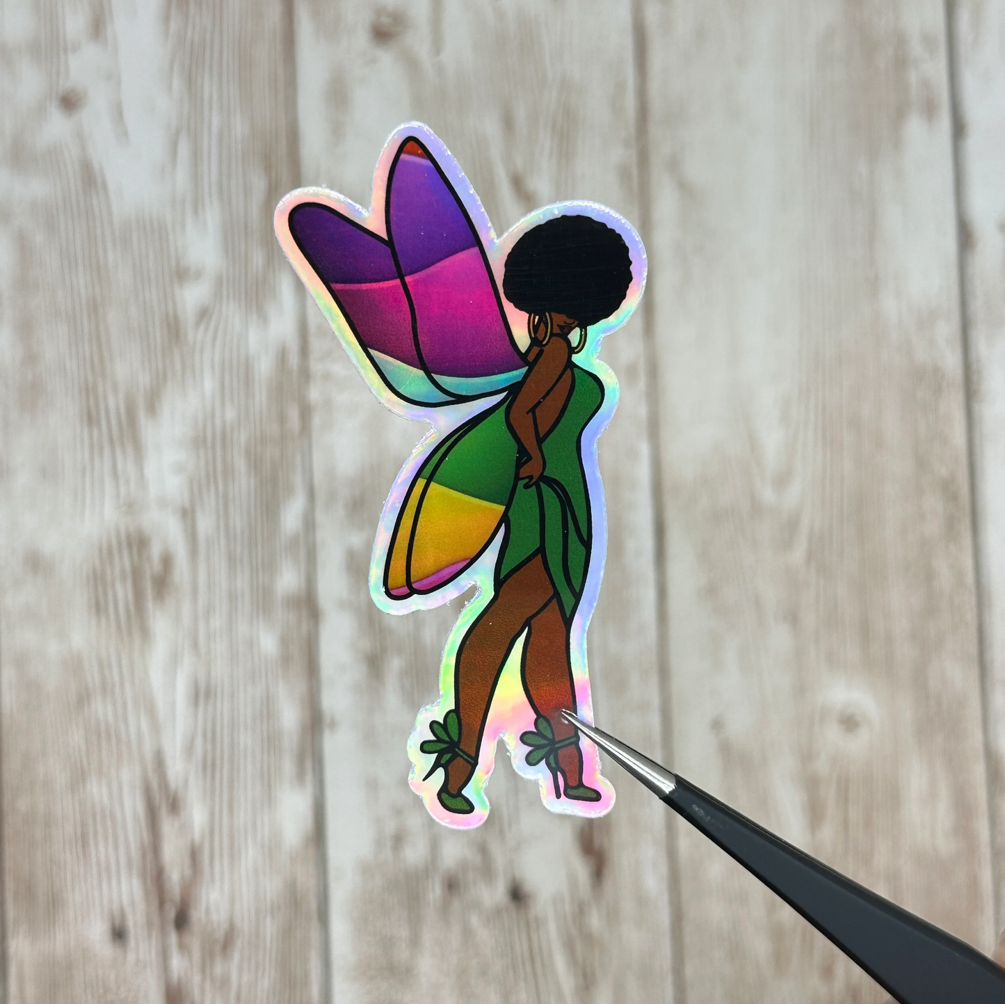 Holographic Afro Fairy Writing Muse Vinyl Sticker