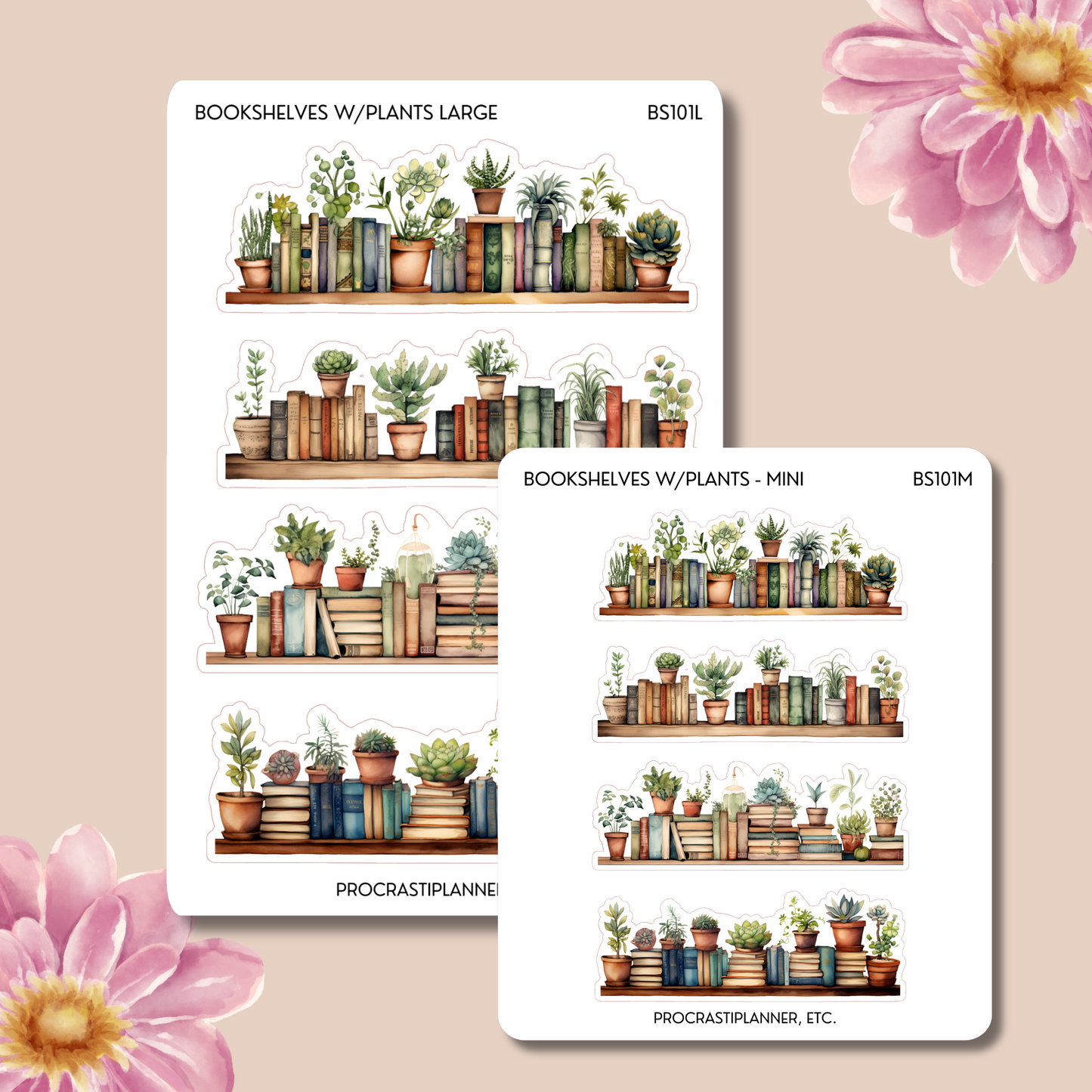 Bookshelves Sticker Strips with Decorative Plants
