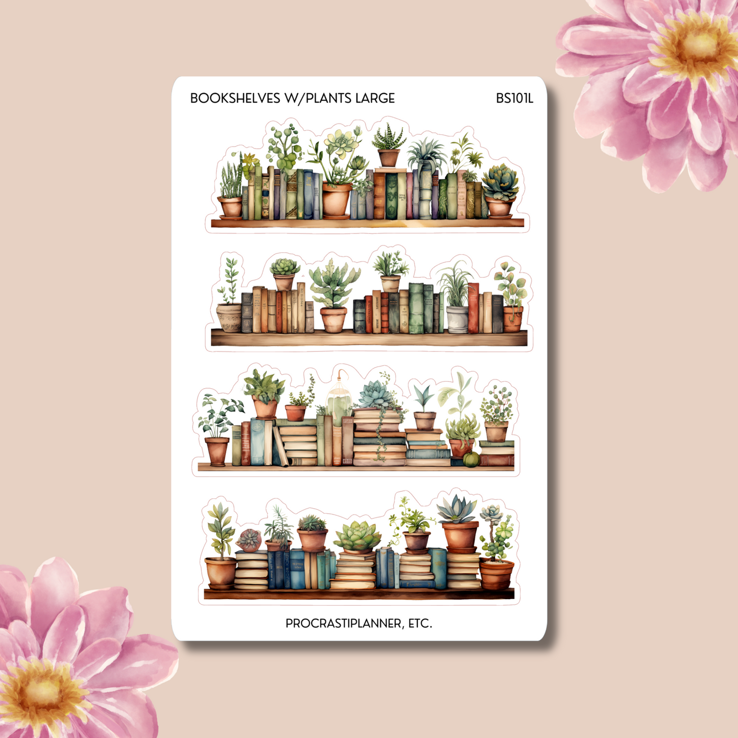 Bookshelves Sticker Strips with Decorative Plants