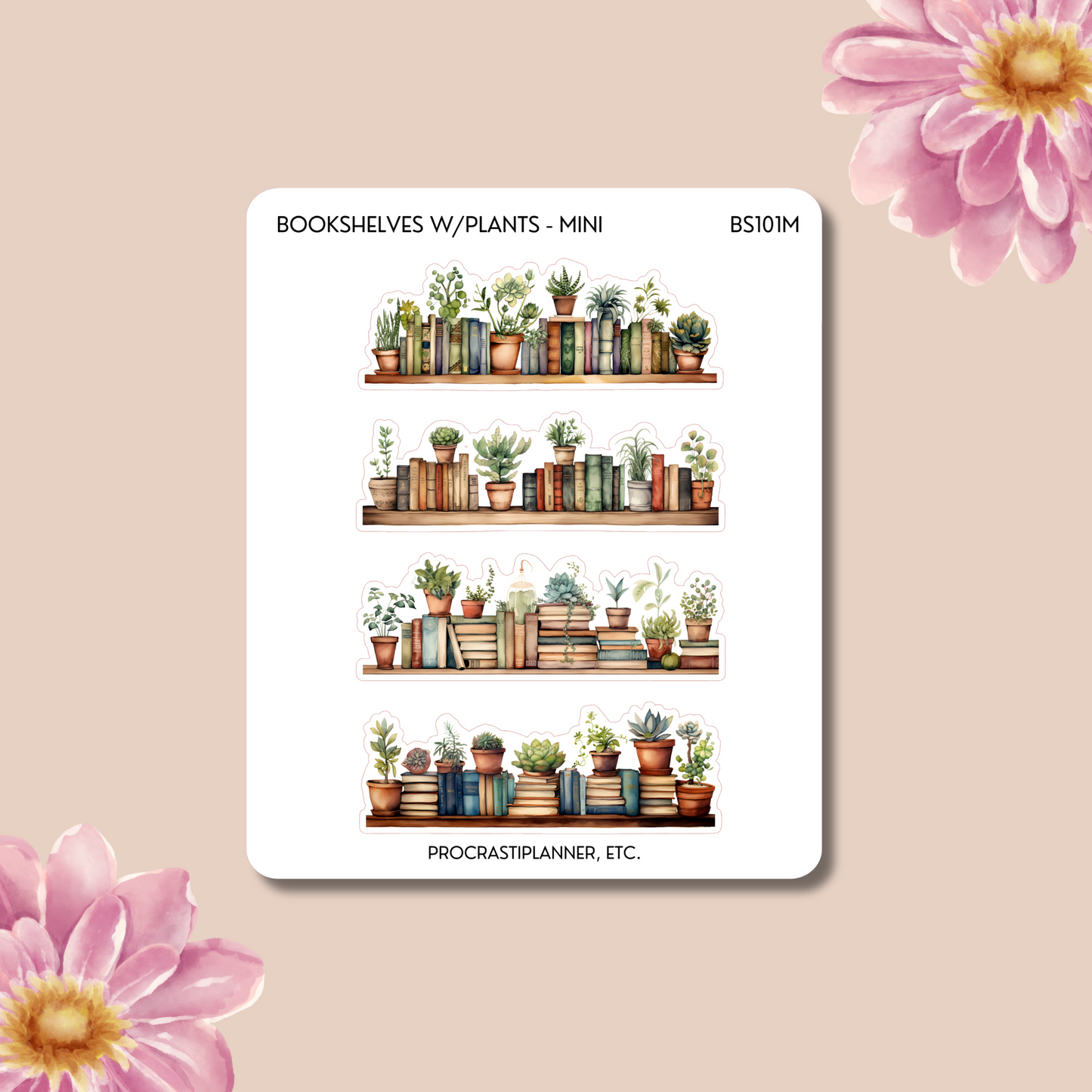 Bookshelves Sticker Strips with Decorative Plants