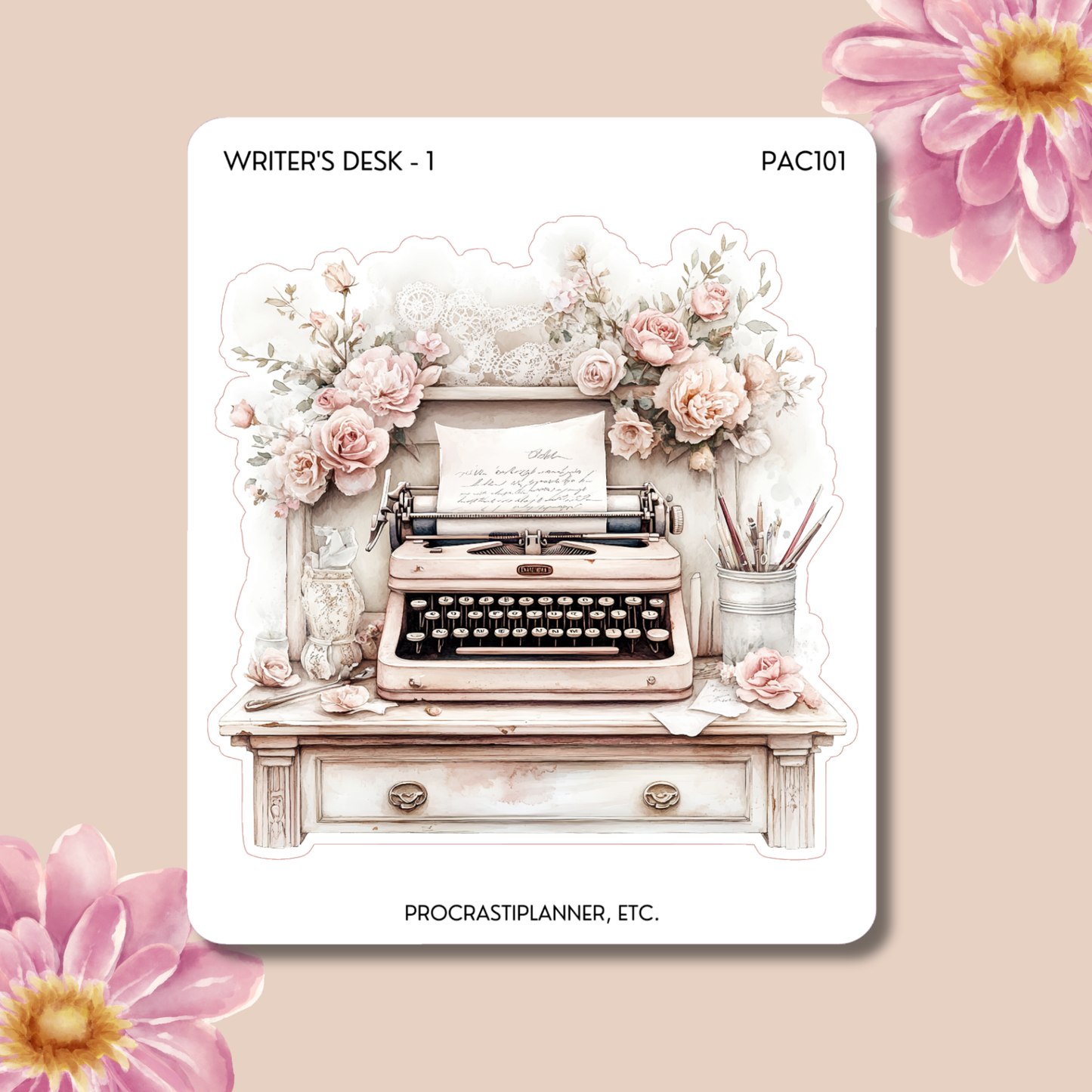 Writer's Desk - Colorful Typewriter Planner Stickers | Single Sheet for Authors & Junk Journal Lovers