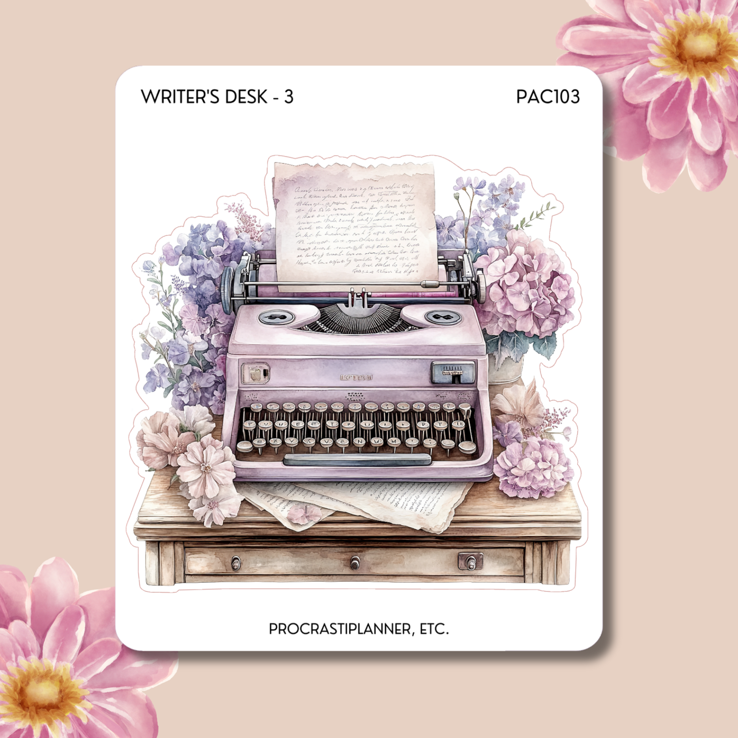 Writer's Desk - Colorful Typewriter Planner Stickers | Single Sheet for Authors & Junk Journal Lovers