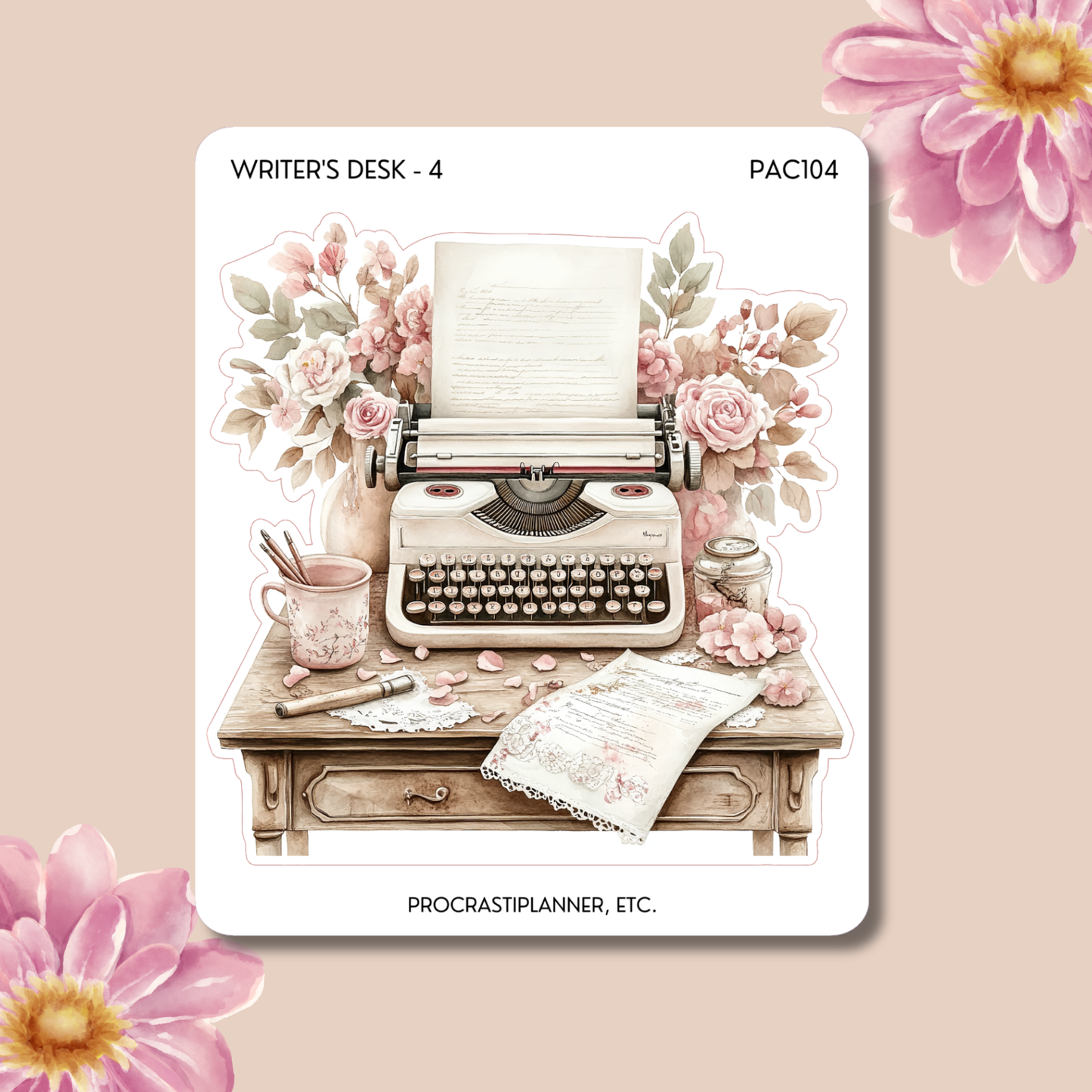 Writer's Desk - Colorful Typewriter Planner Stickers | Single Sheet for Authors & Junk Journal Lovers