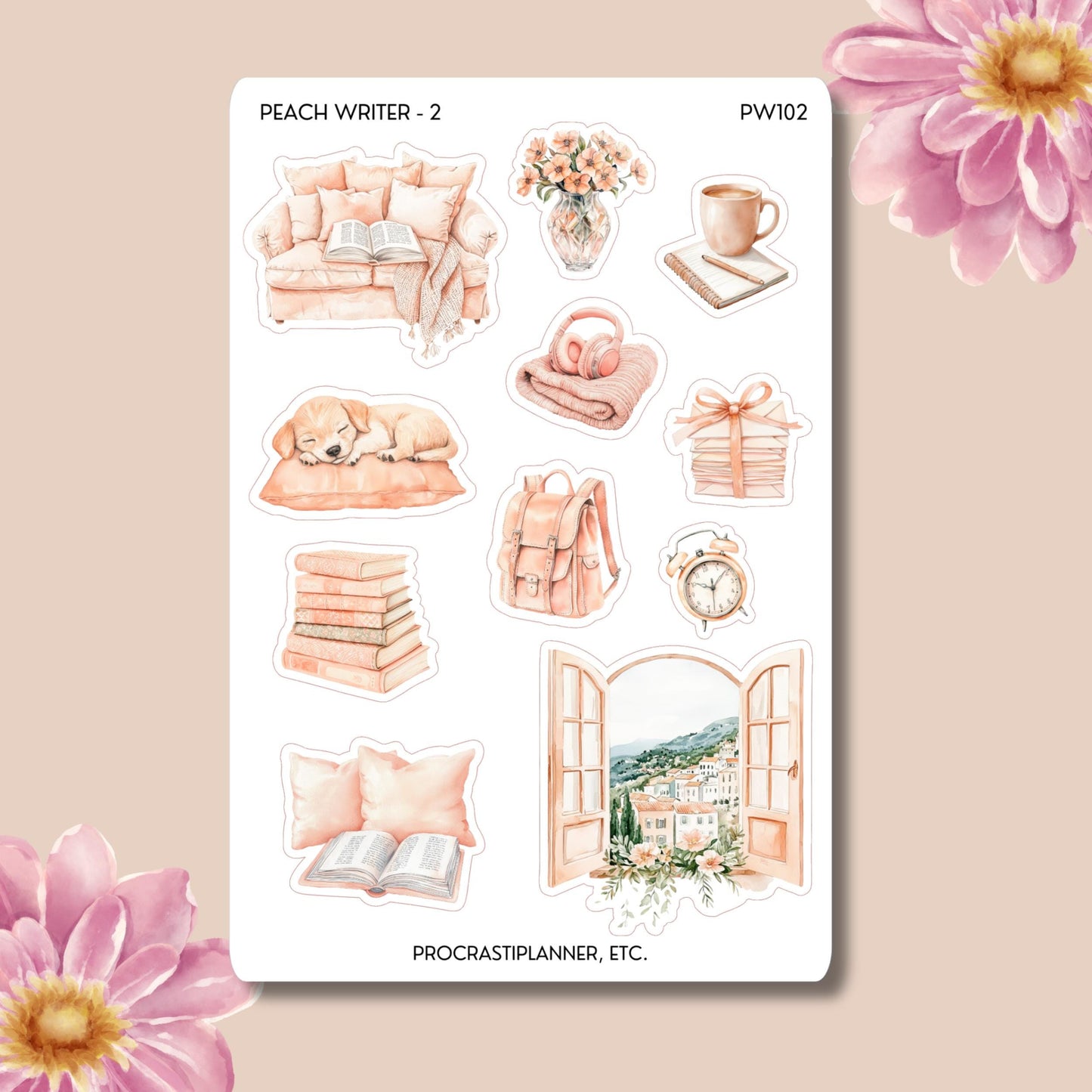 Peach Writer Planner Stickers