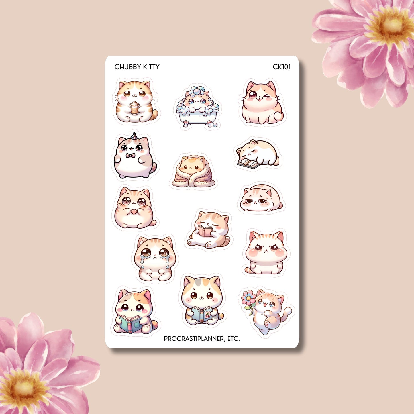 Cute Chibi Chunky Cat Stickers | Kawaii Cat Planner & Journal Stickers