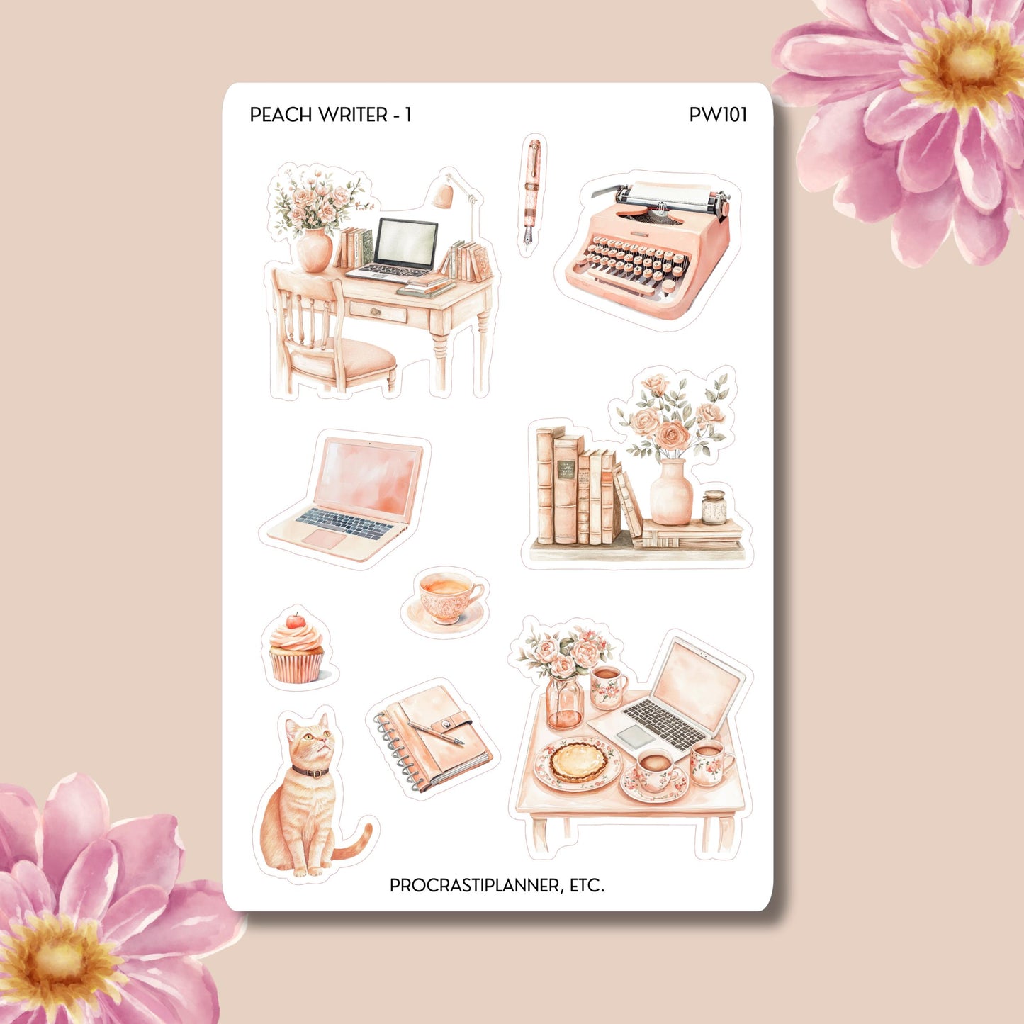 Peach Writer Planner Stickers