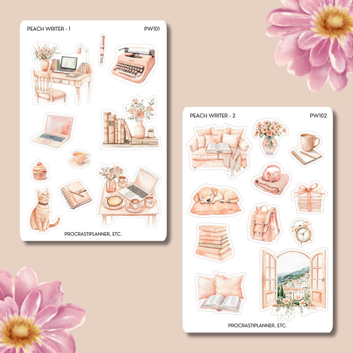 Peach Writer Planner Stickers