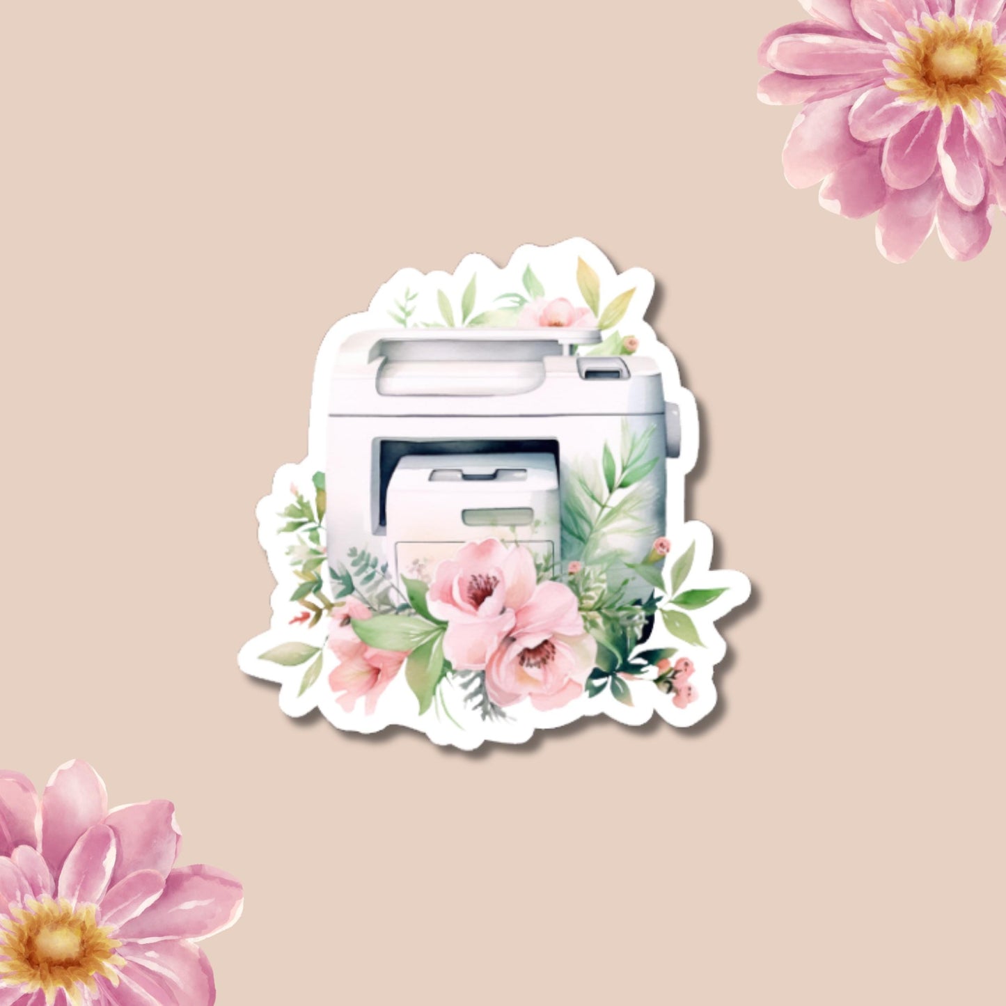 Writer’s Office Planner Stickers | Pink and Green Desk, Floral Spring Theme | Cozy Writing Space Illustration for Journals Planners