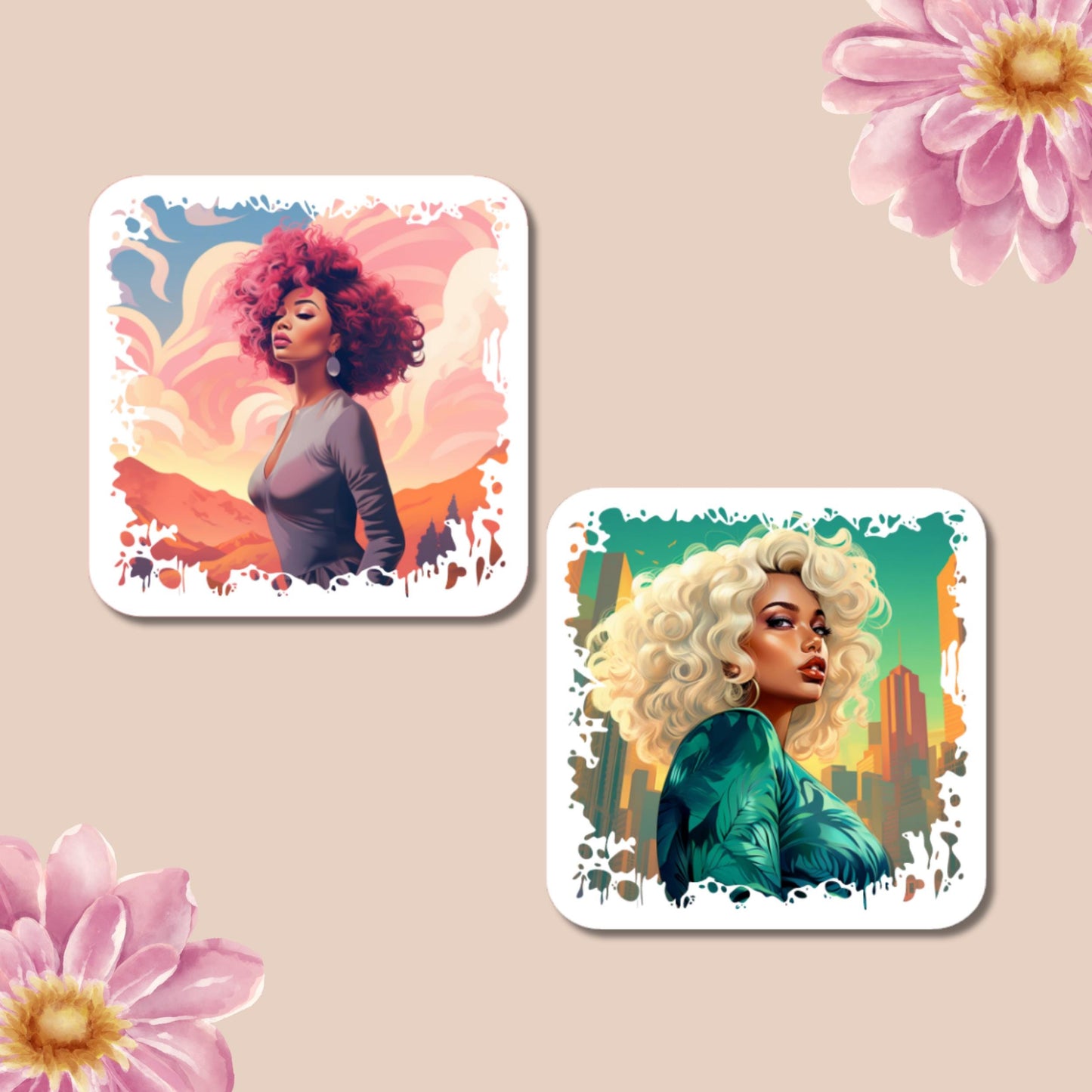 Black Woman Sunset Design | Colorful Watercolor Illustrations | Planner & Journal Stickers