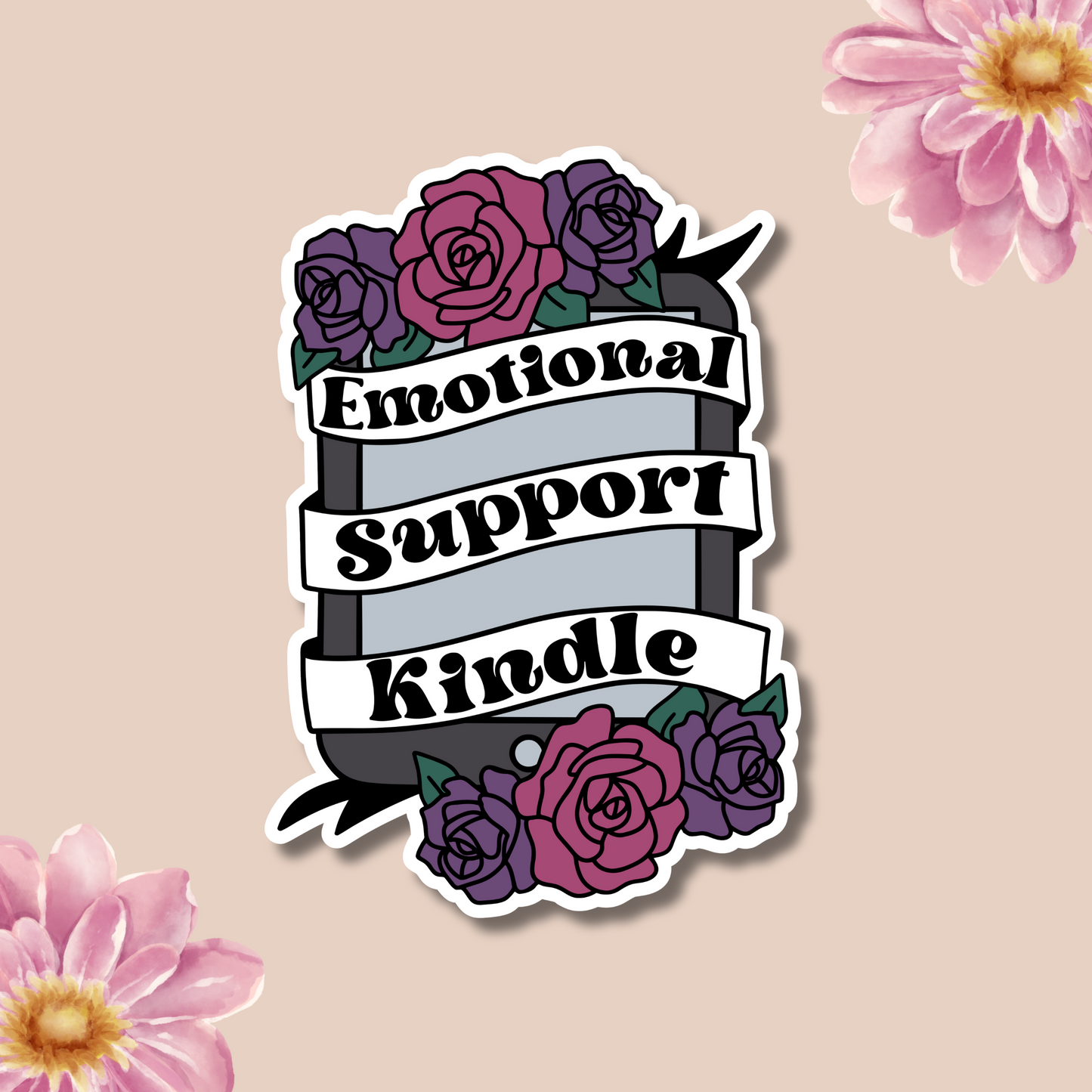 Emotional Support Kindle Waterproof Sticker, Decal