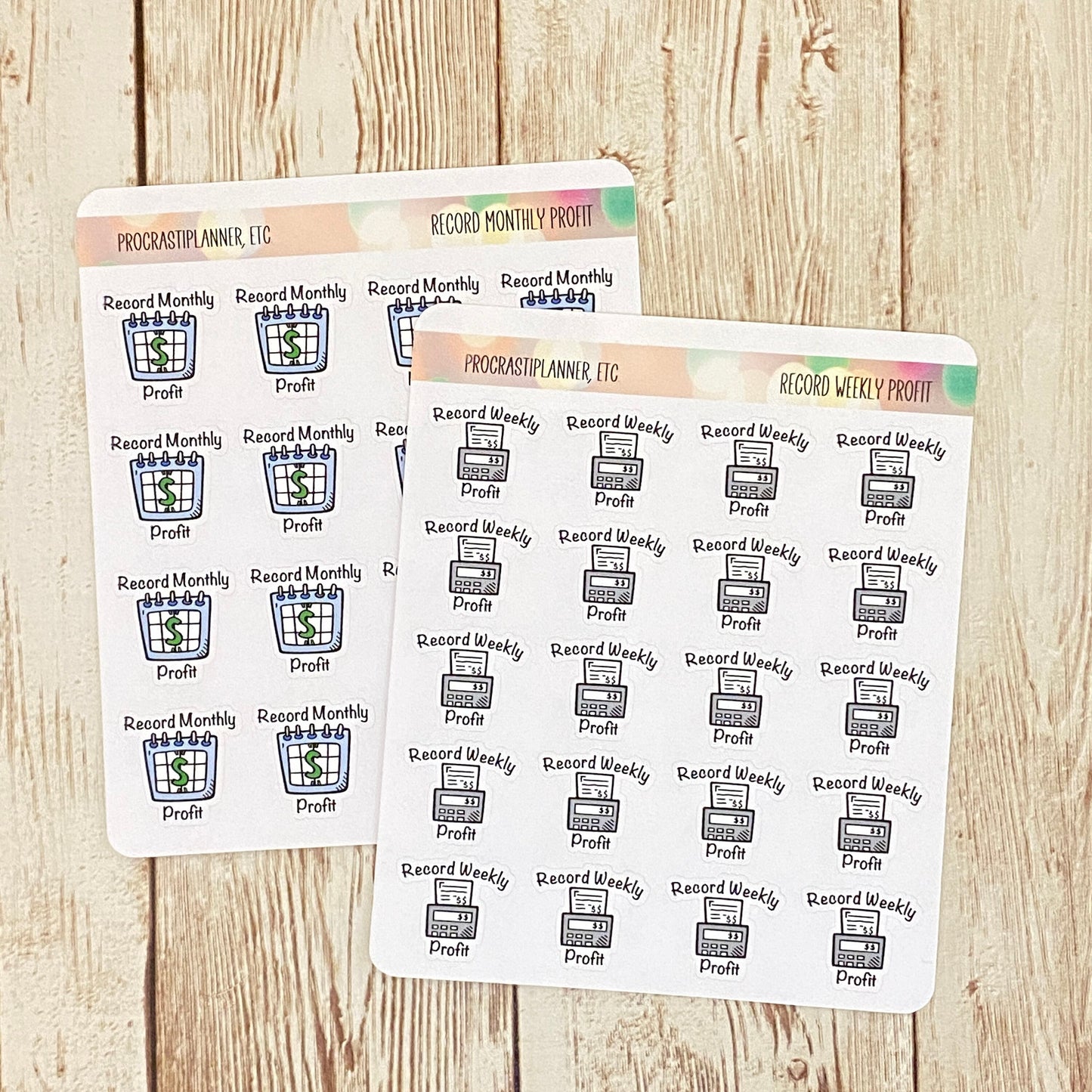 Record Weekly or Monthly Profit Planner Stickers for Authors, Writers, Entrepreneurs
