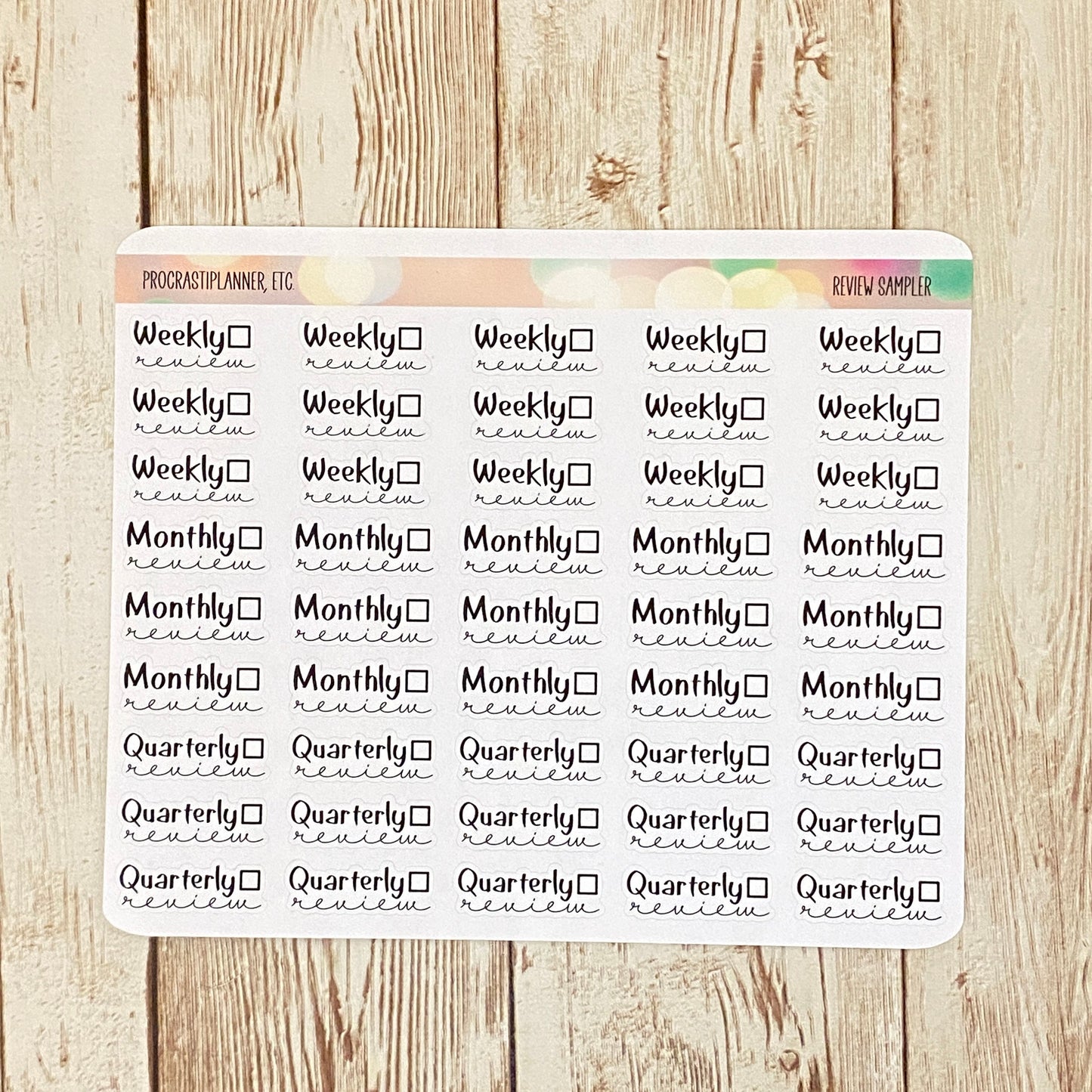 Weekly, Monthly, Quarterly Review Planner Stickers Sampler