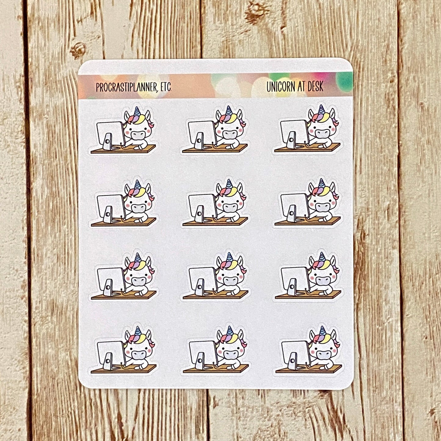 Unicorn At Desk Planner Stickers