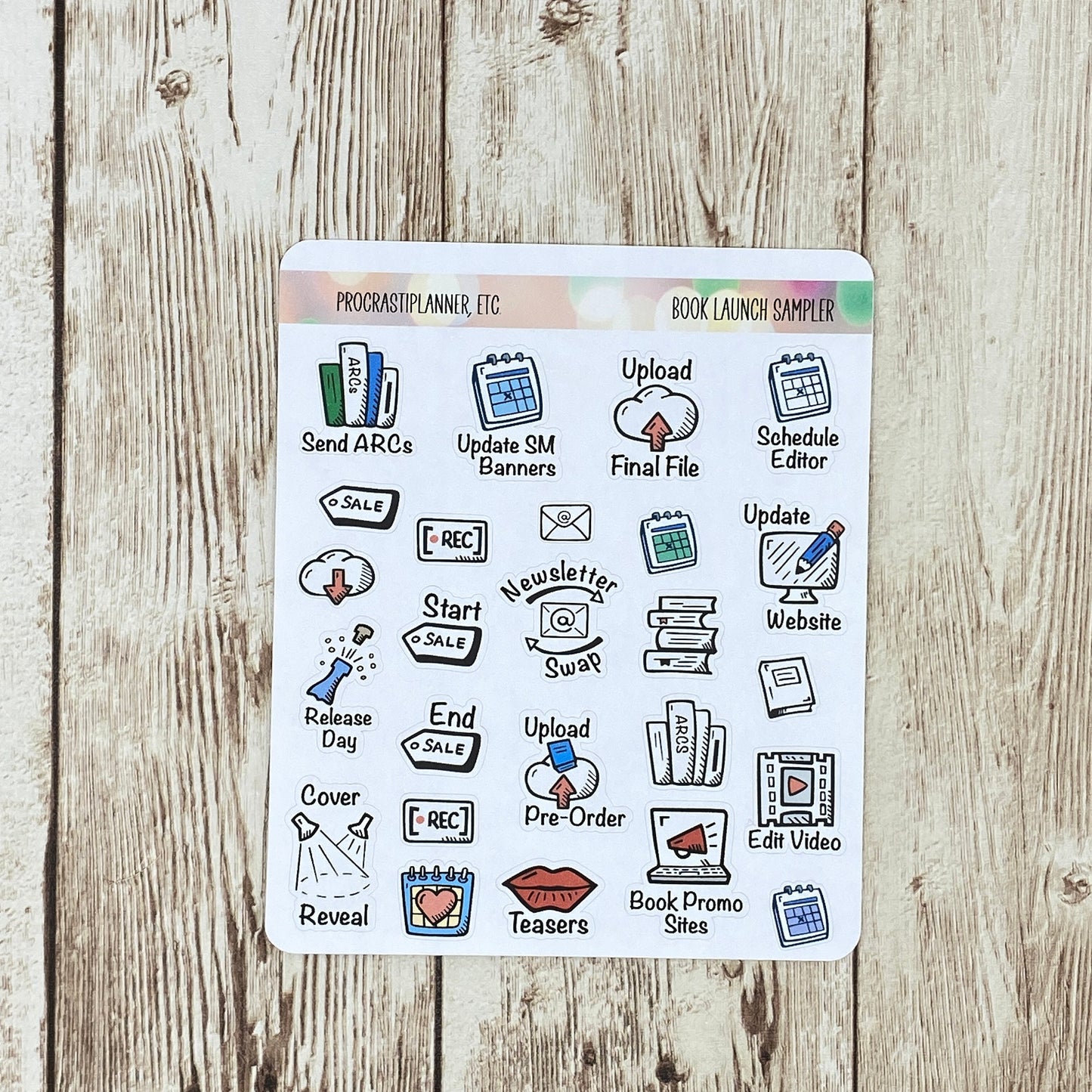 Book Launch Sampler Planner Stickers Regular or Mini Size in Clear or White Matte