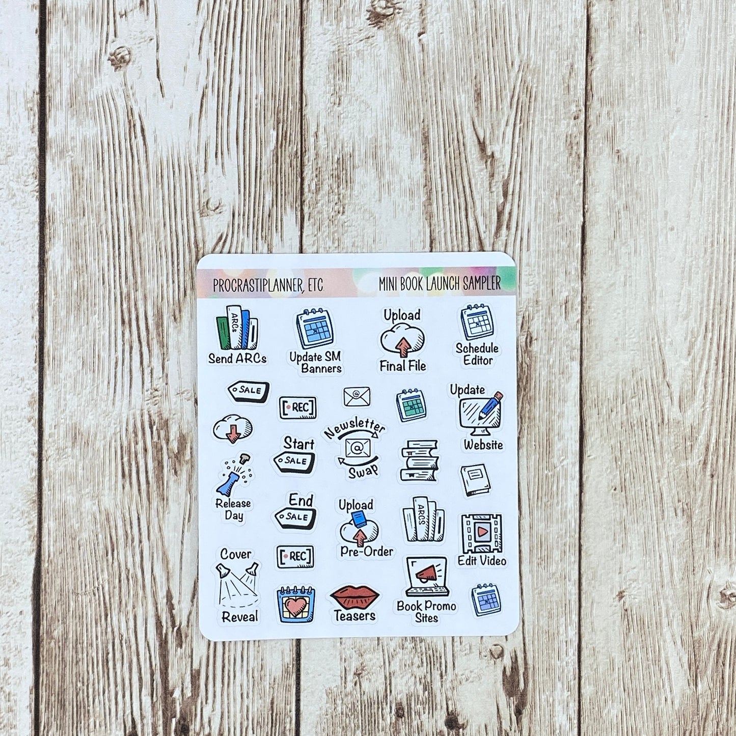 Book Launch Sampler Planner Stickers Regular or Mini Size in Clear or White Matte