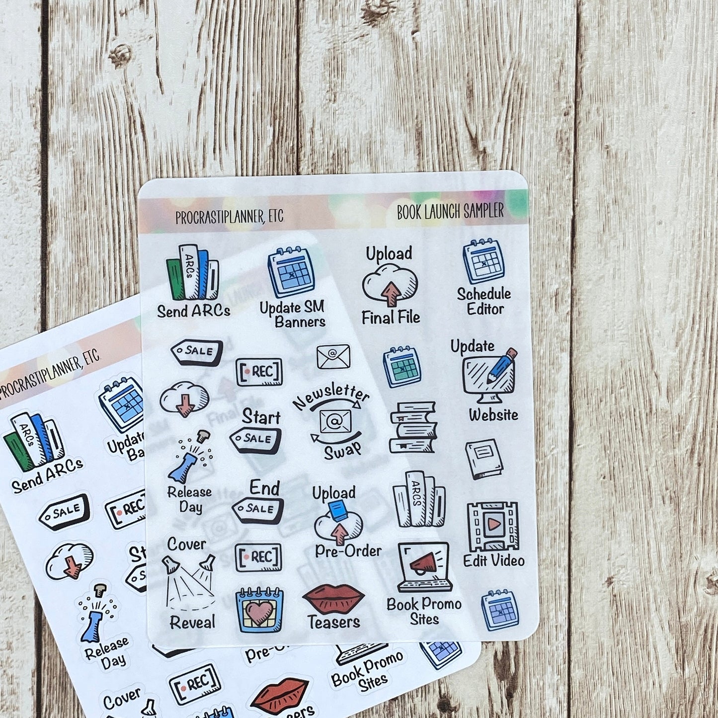 Book Launch Sampler Planner Stickers Regular or Mini Size in Clear or White Matte