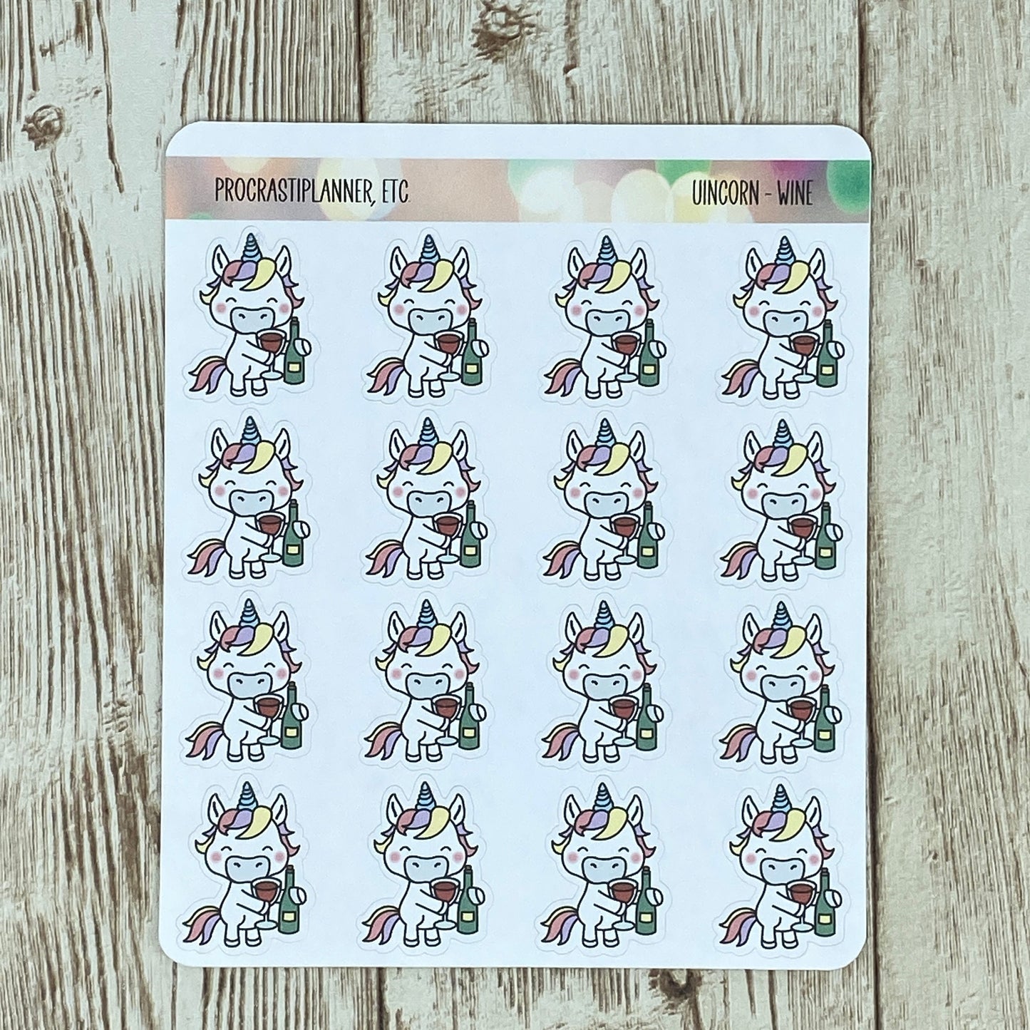 Unicorn Drinking Wine Planner Scrapbook Stickers