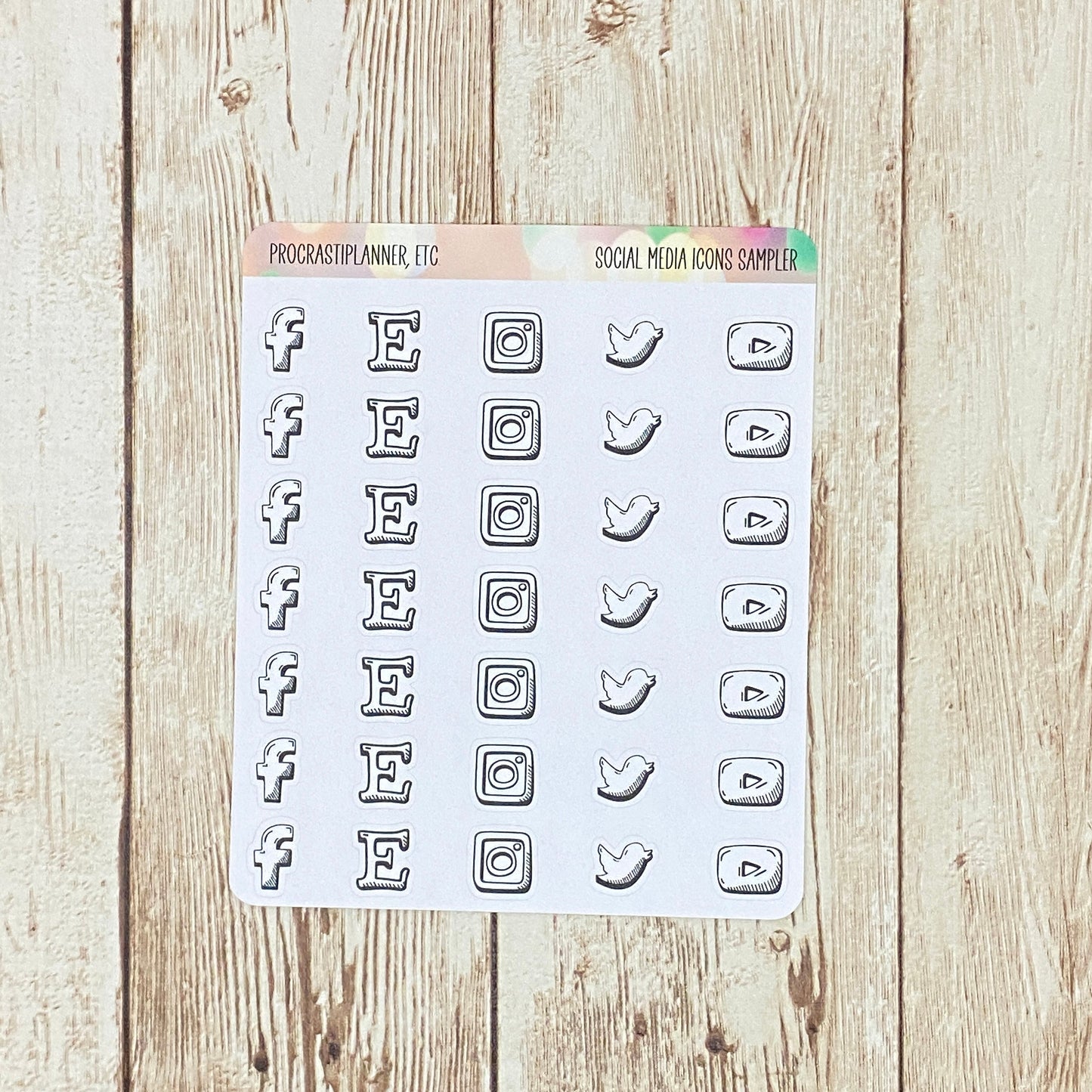 Social Media Icons Sampler - Facebook Etsy Instagram Twitter YouTube Goodreads Planner Stickers