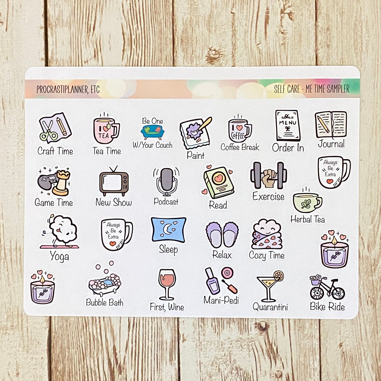 Self Care - Me Time Planner Stickers Sampler for Habit Tracking or Journaling