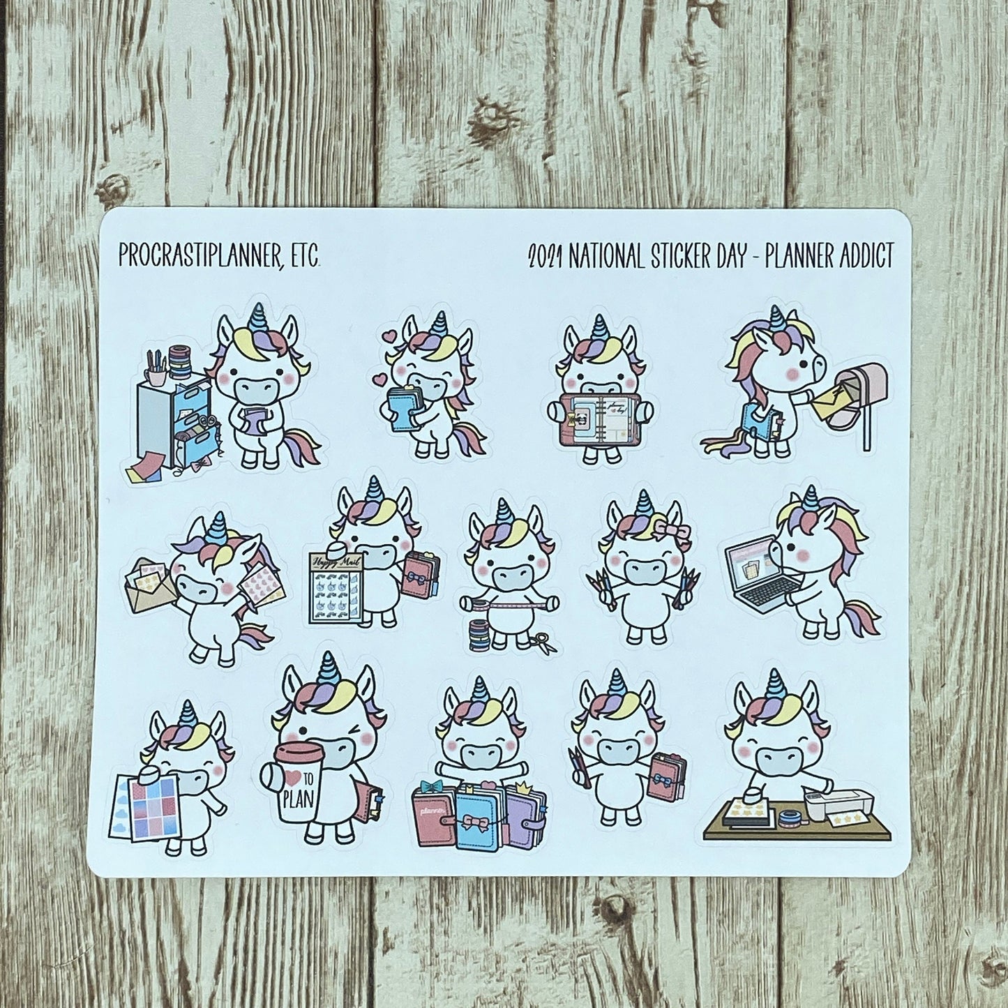 2021 National Sticker Day Unicorn Planner Addict Stickers