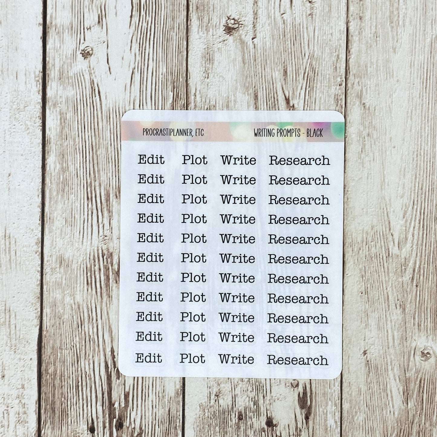 Writing Prompts Text Only Planner Stickers in White Matte and Clear Matte Paper