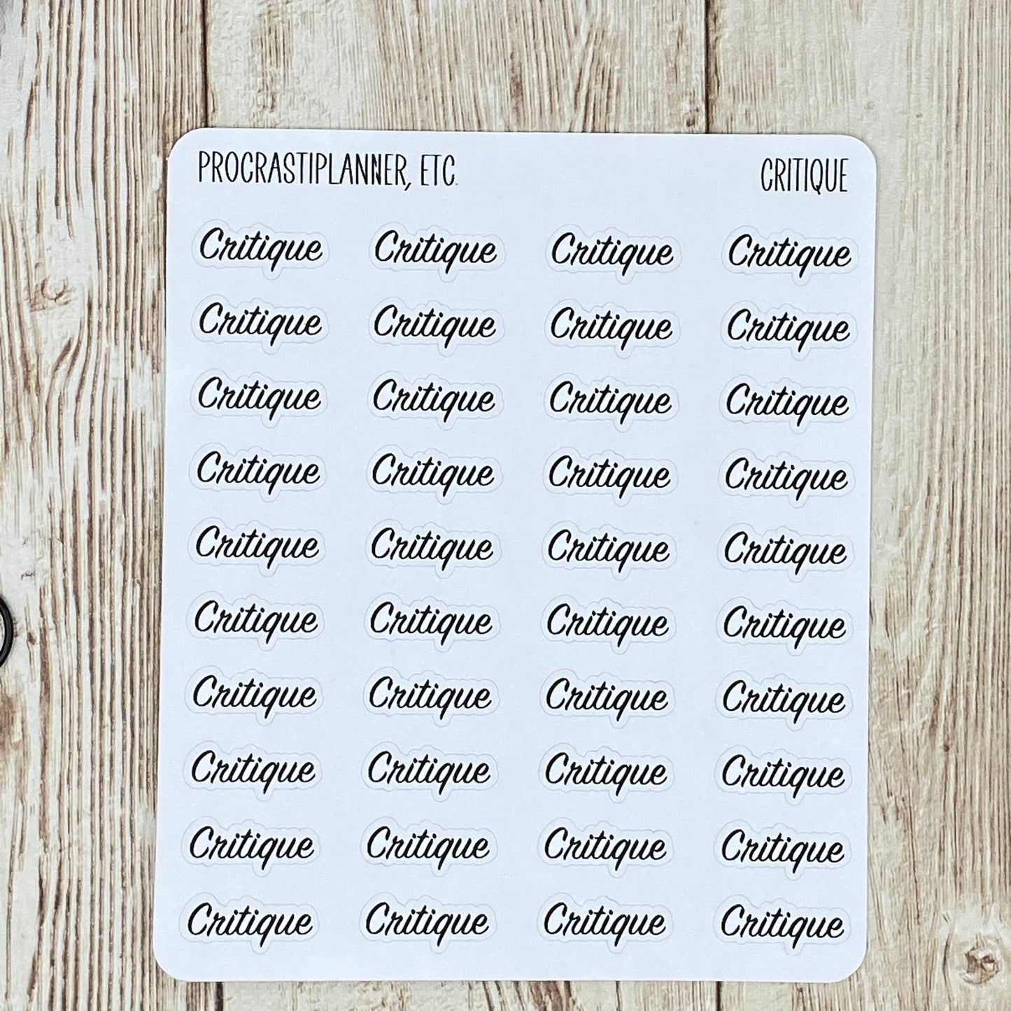 Critique - Text Only Planner Stickers - Clear or White Matte Paper for Bullet Journals, Notebooks and Planners