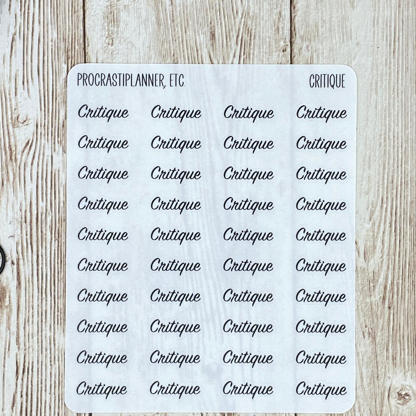 Critique - Text Only Planner Stickers - Clear or White Matte Paper for Bullet Journals, Notebooks and Planners