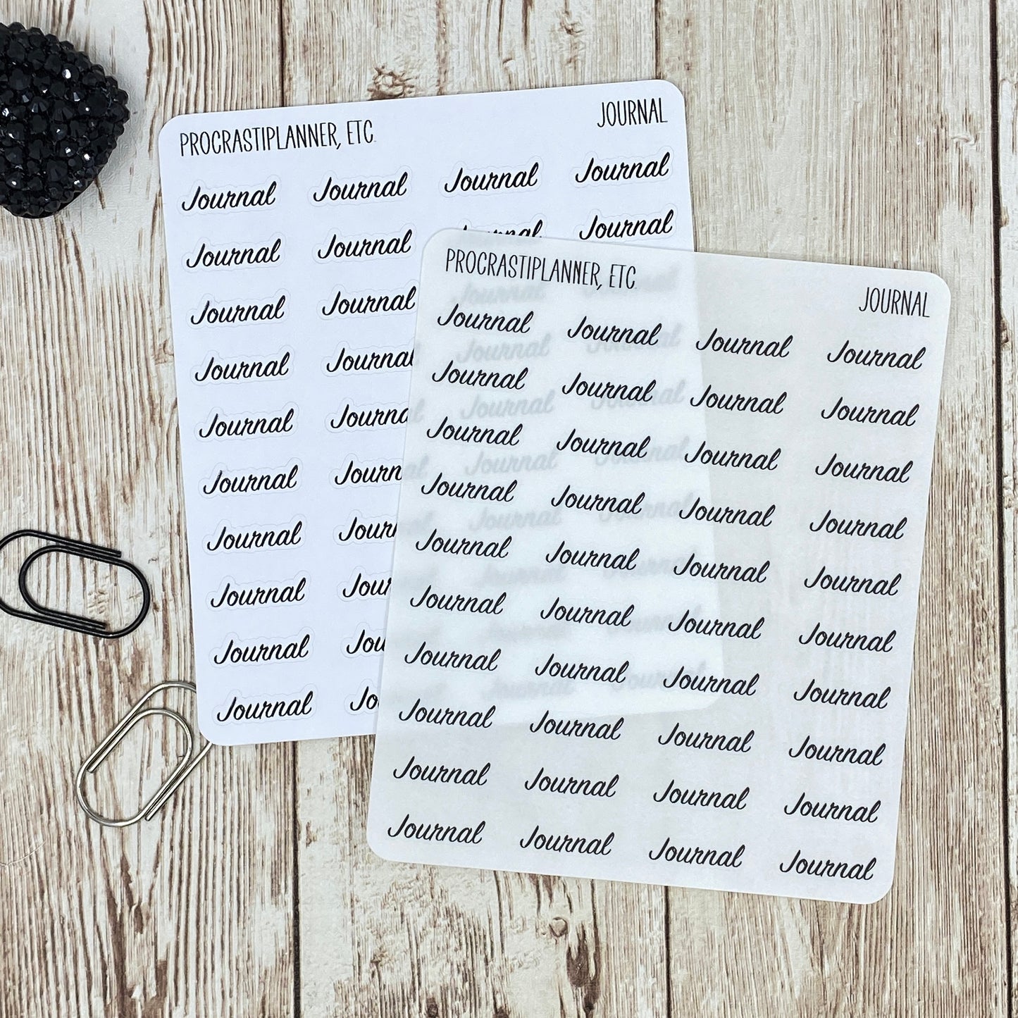 Journal - Text Only Planner Stickers - Clear or White Matte Paper for Bullet Journals, Notebooks and Planners