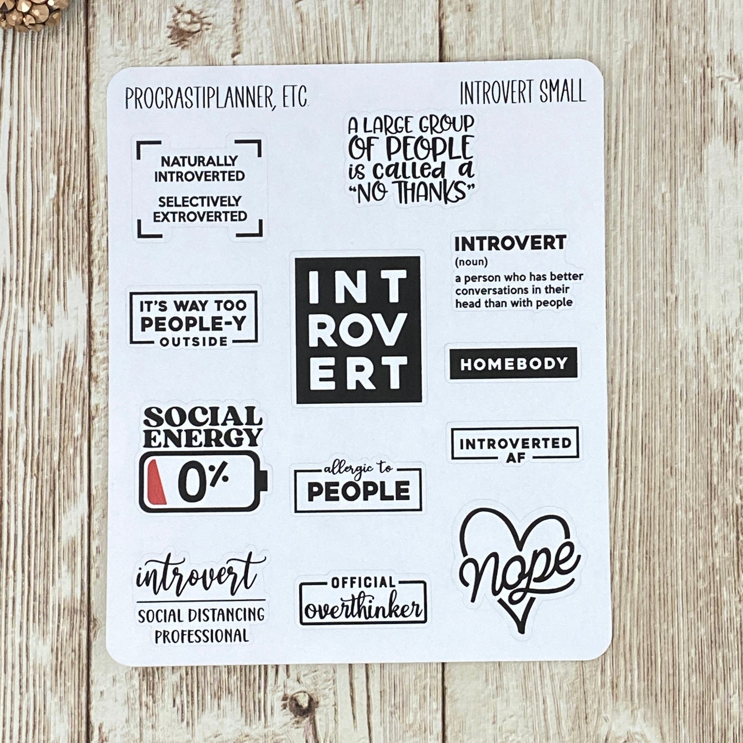 Introvert Quotes Planner Stickers Stickers - Clear or White Matte Paper for Bullet Journals, Notebooks and Planners