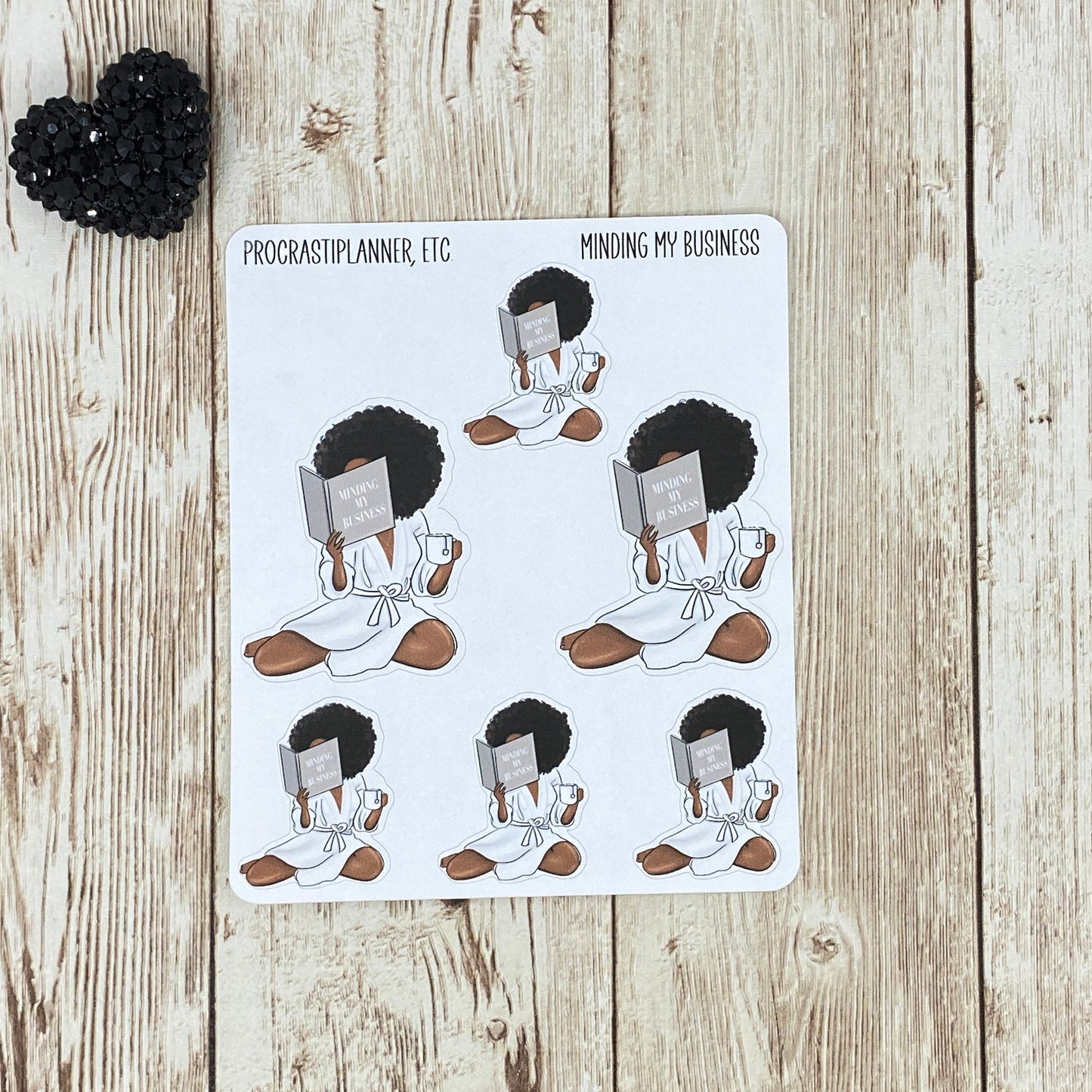 Minding My Business - Self-Care Planner Stickers African American Woman Reading