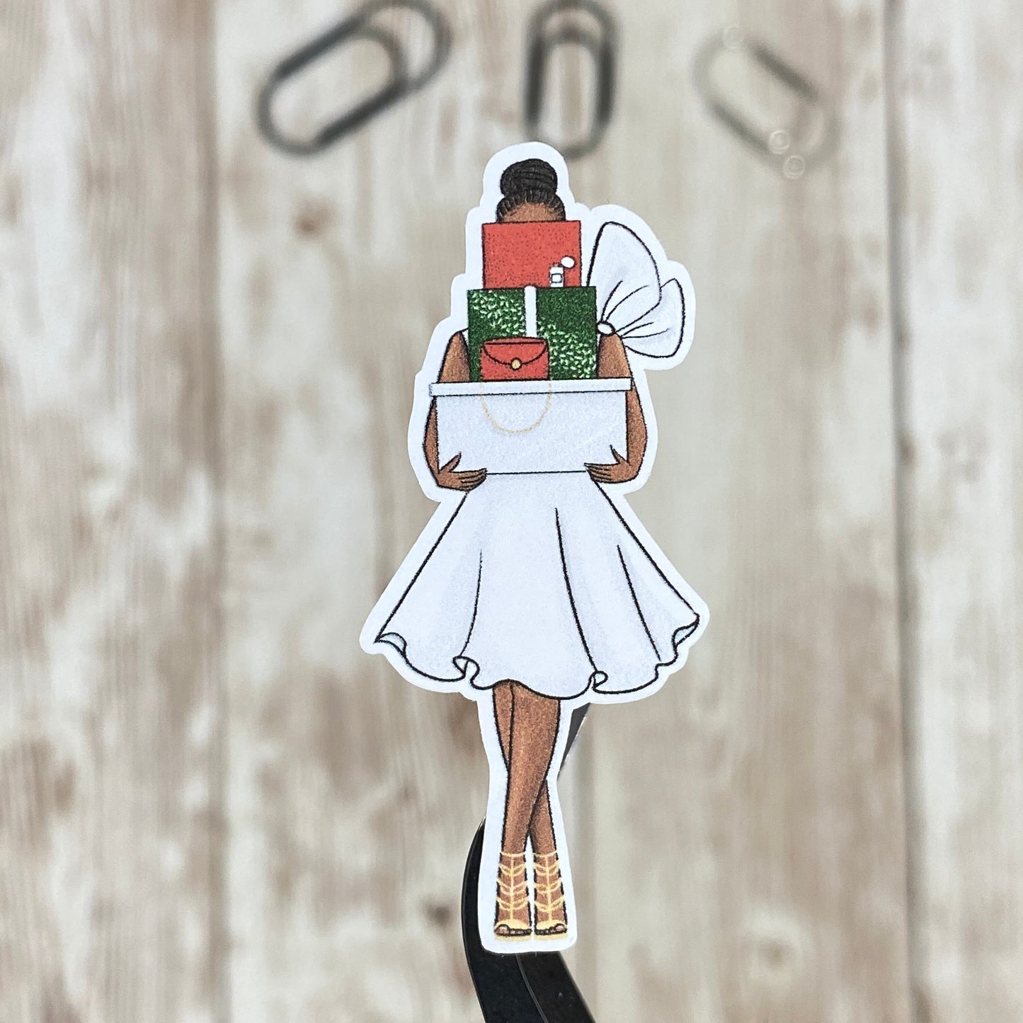 Red & Green Christmas Holiday Black African American Women with Gift Boxes Planner Planner Stickers