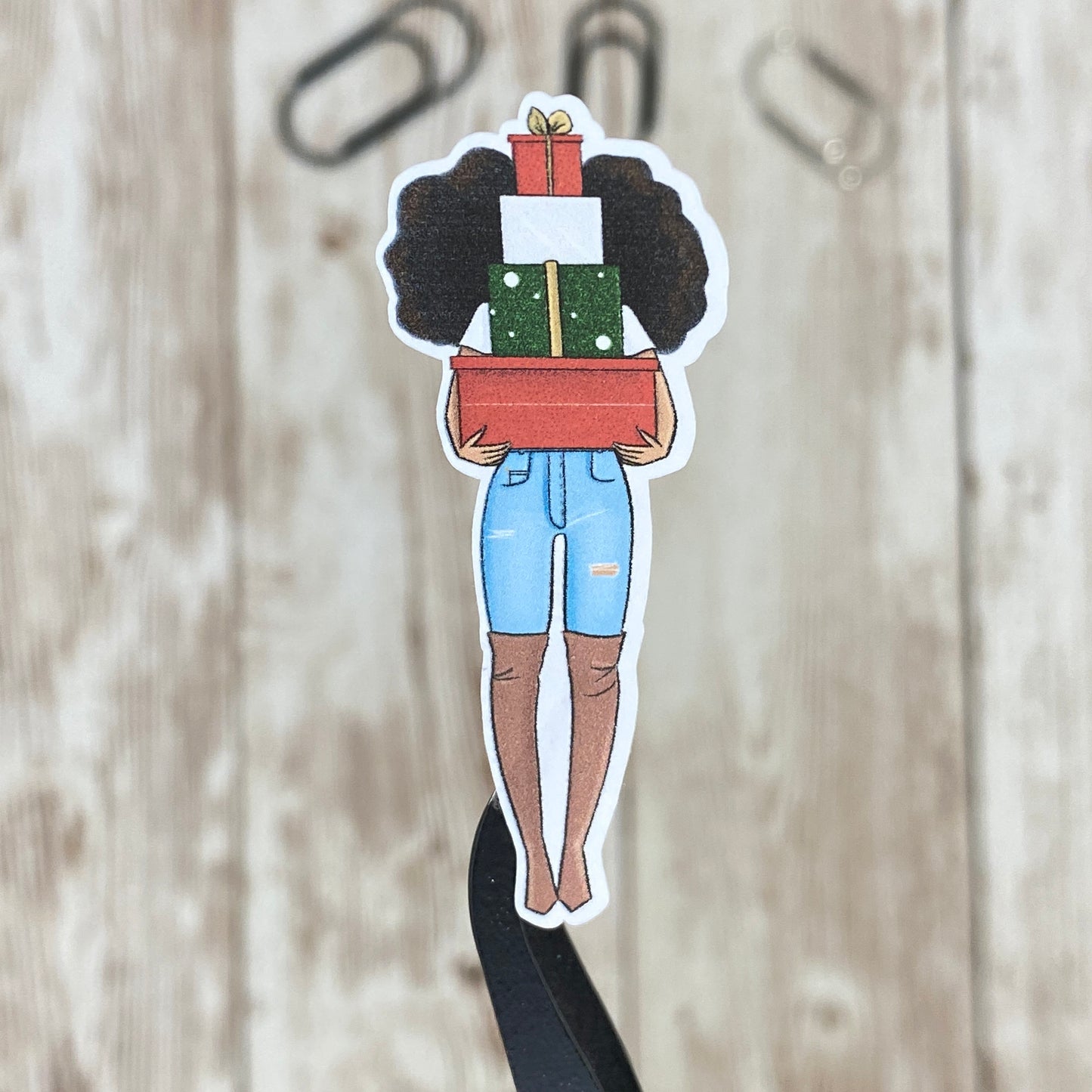 Red & Green Christmas Holiday Black African American Women with Gift Boxes Planner Planner Stickers