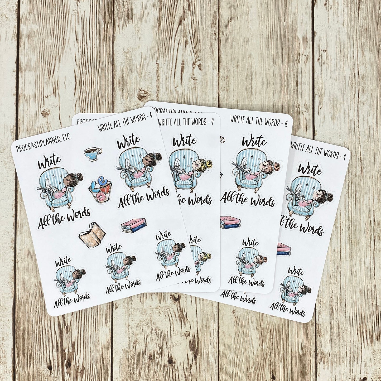 Write All the Words Woman Sitting in Chair with Laptop Planner Stickers