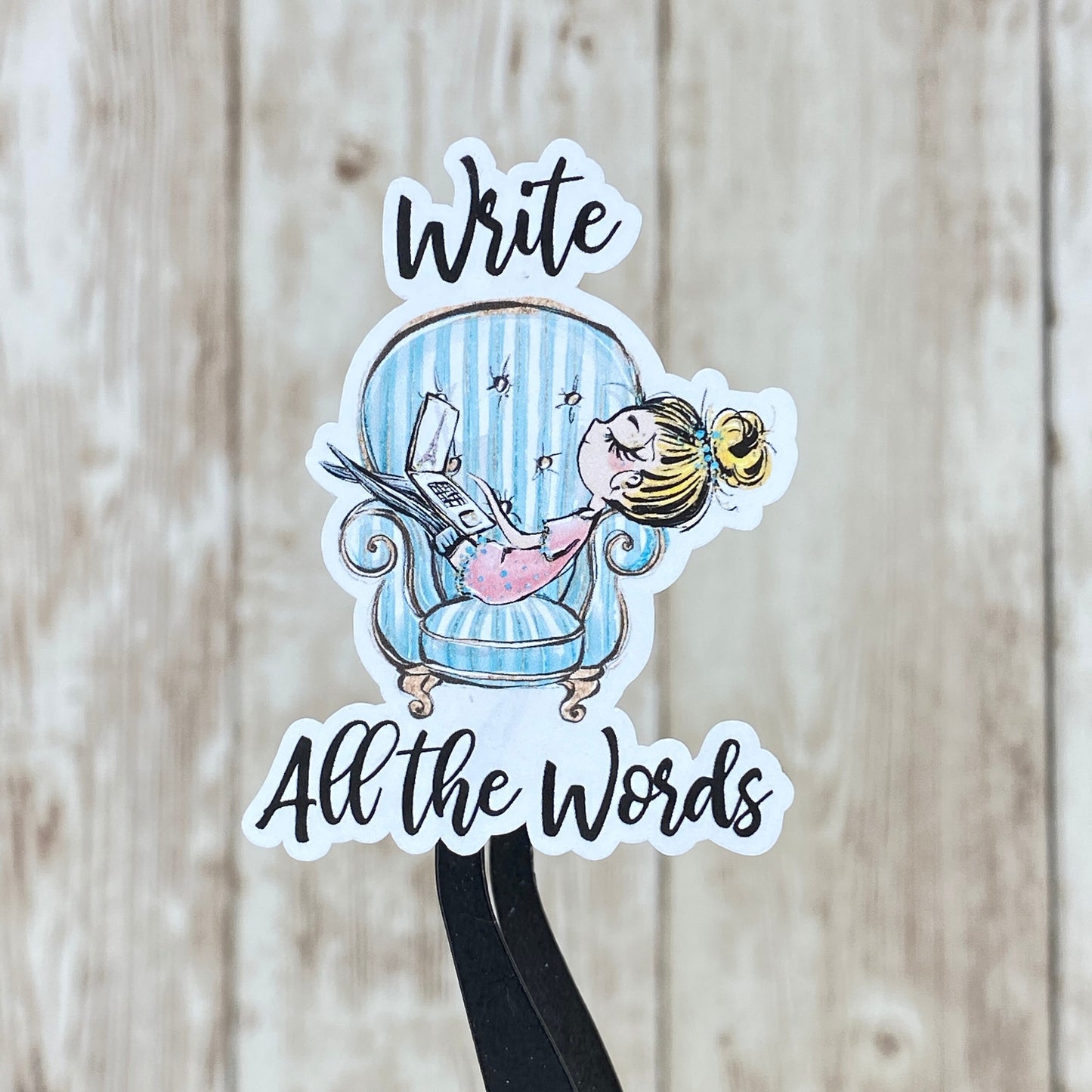 Write All the Words Woman Sitting in Chair with Laptop Planner Stickers