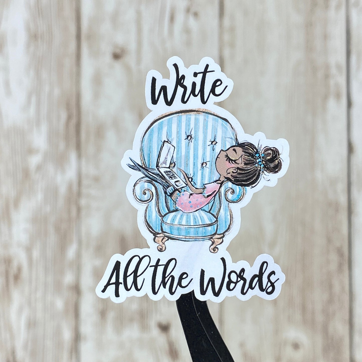 Write All the Words Woman Sitting in Chair with Laptop Planner Stickers
