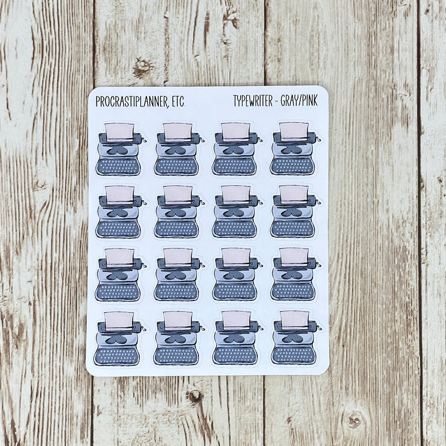 Gray and Pink Typewriter with Document - Planner Stickers for Agendas, Journals and Scrapbooking