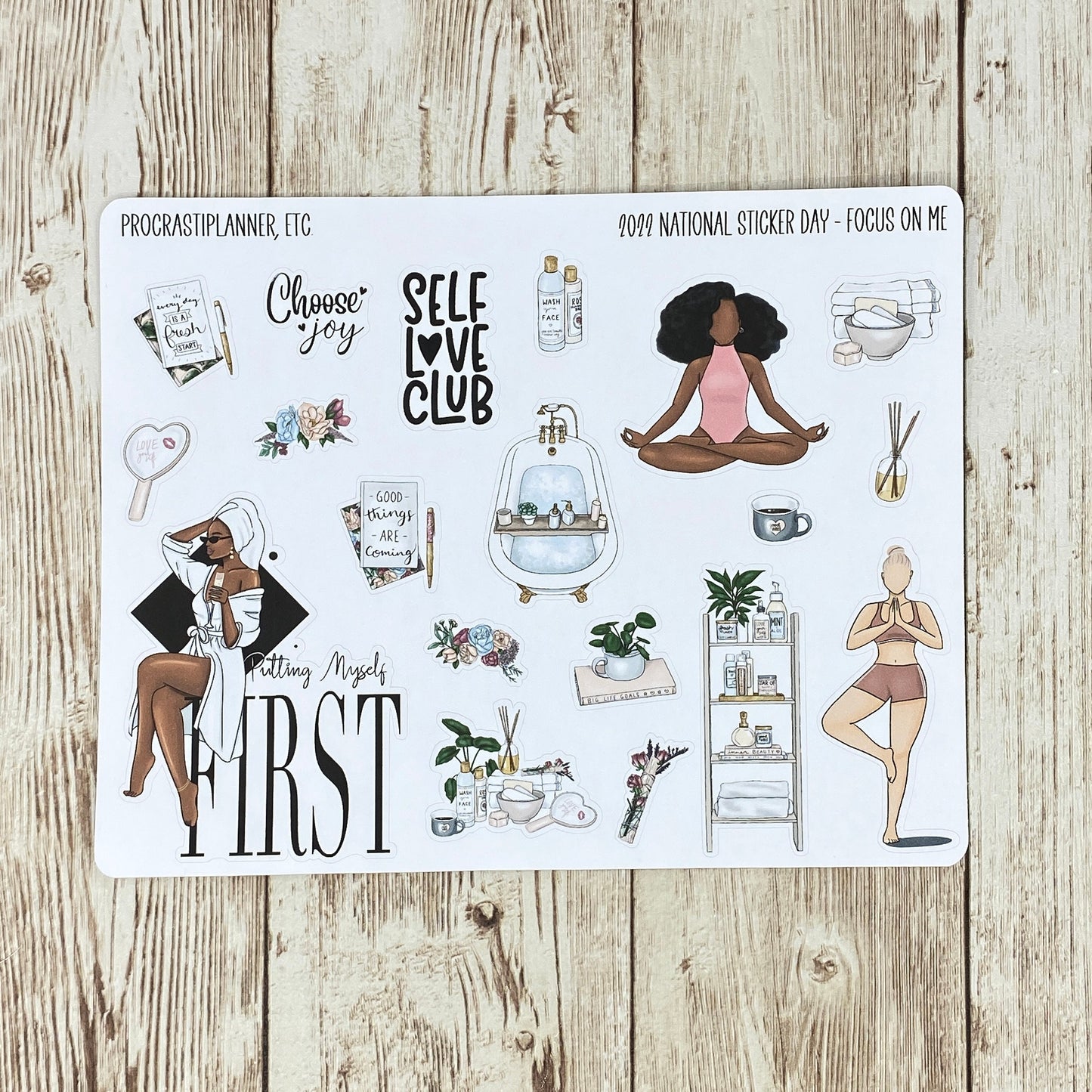 2022 National Sticker Day - Focus On Me Self-Care Planner Stickers