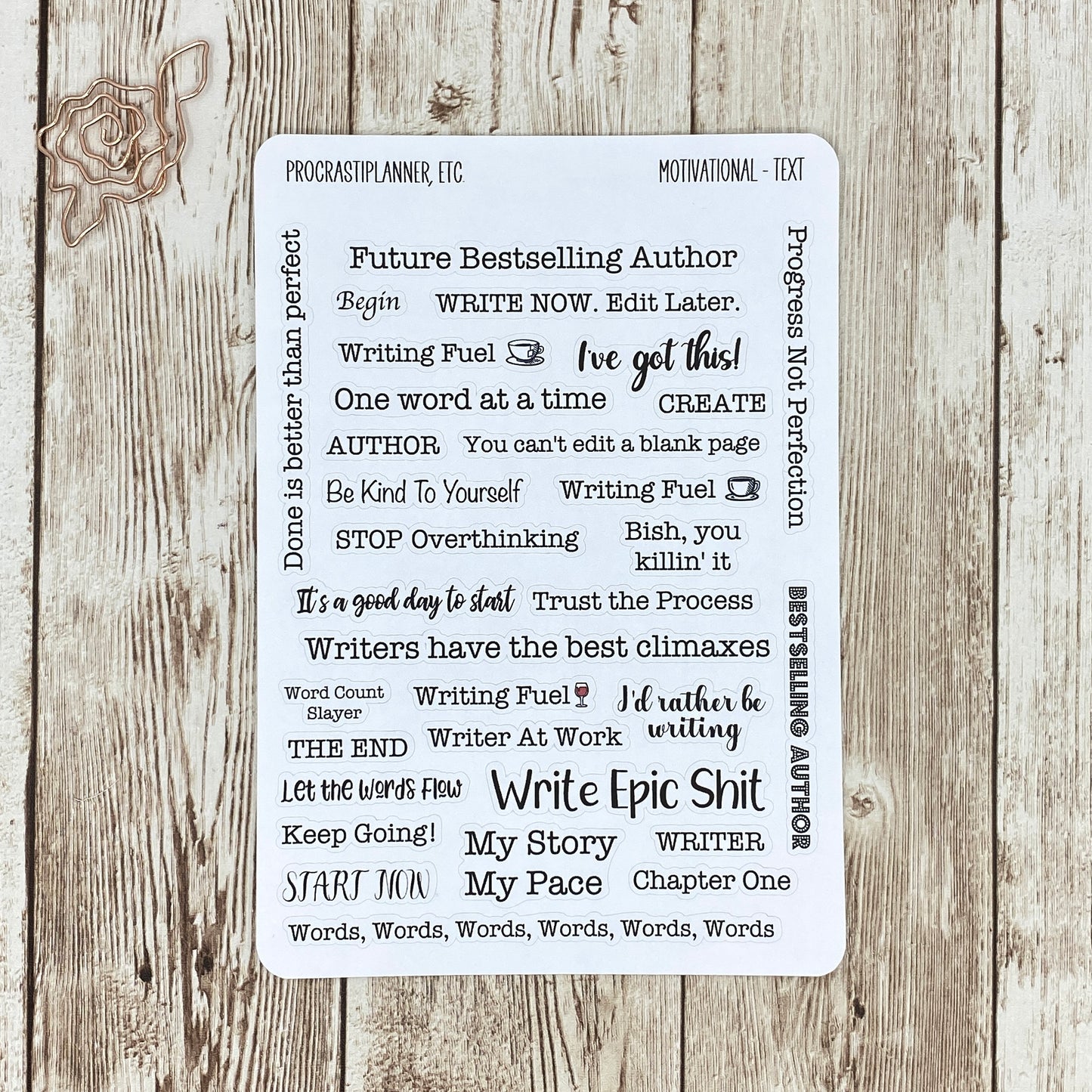 Motivational Quotes Sticker Sheet 32 Quotes Planner Stickers - Clear or White Matte Paper for Bullet Journals, Notebooks and Planners