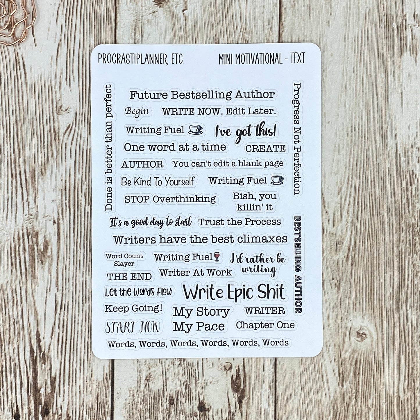 Motivational Quotes Sticker Sheet 32 Quotes Planner Stickers - Clear or White Matte Paper for Bullet Journals, Notebooks and Planners
