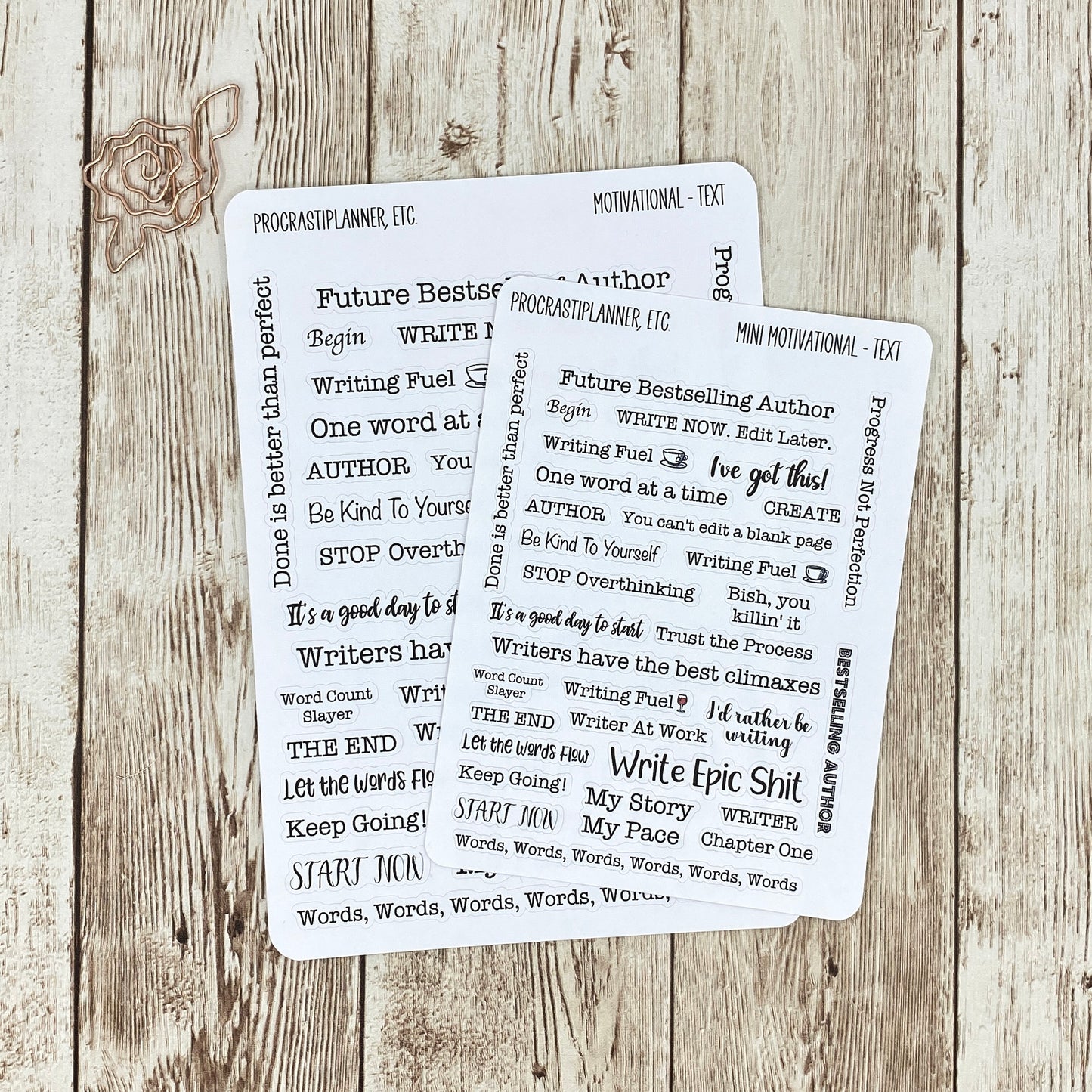 Motivational Quotes Sticker Sheet 32 Quotes Planner Stickers - Clear or White Matte Paper for Bullet Journals, Notebooks and Planners