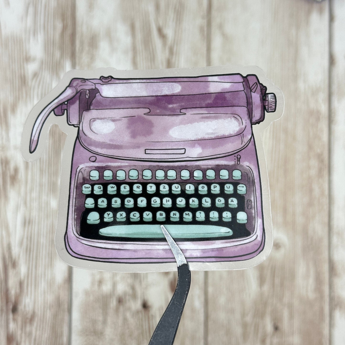 Purple Typewriter - Clear Waterproof Sticker, Decal